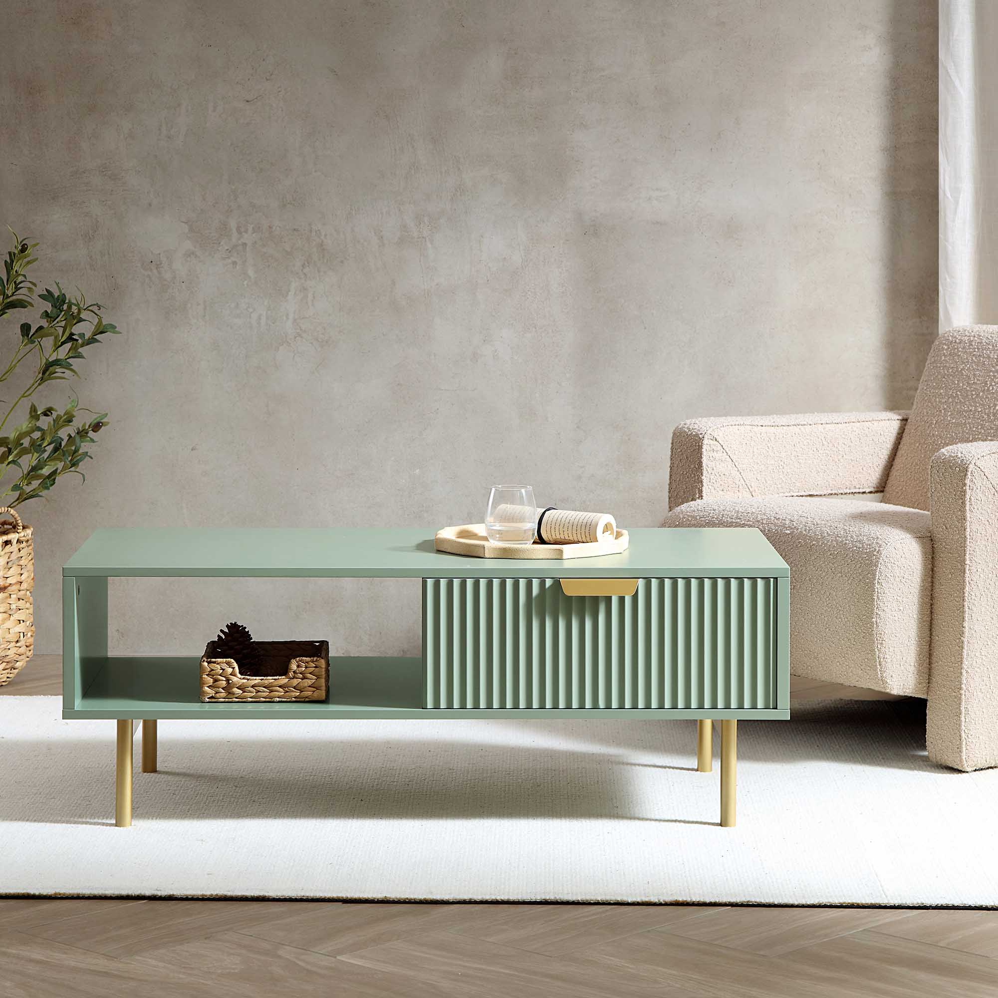 Bàn cà phê Richmond Ridged với ngăn kéo, Matte Sage Green - Ảnh 2