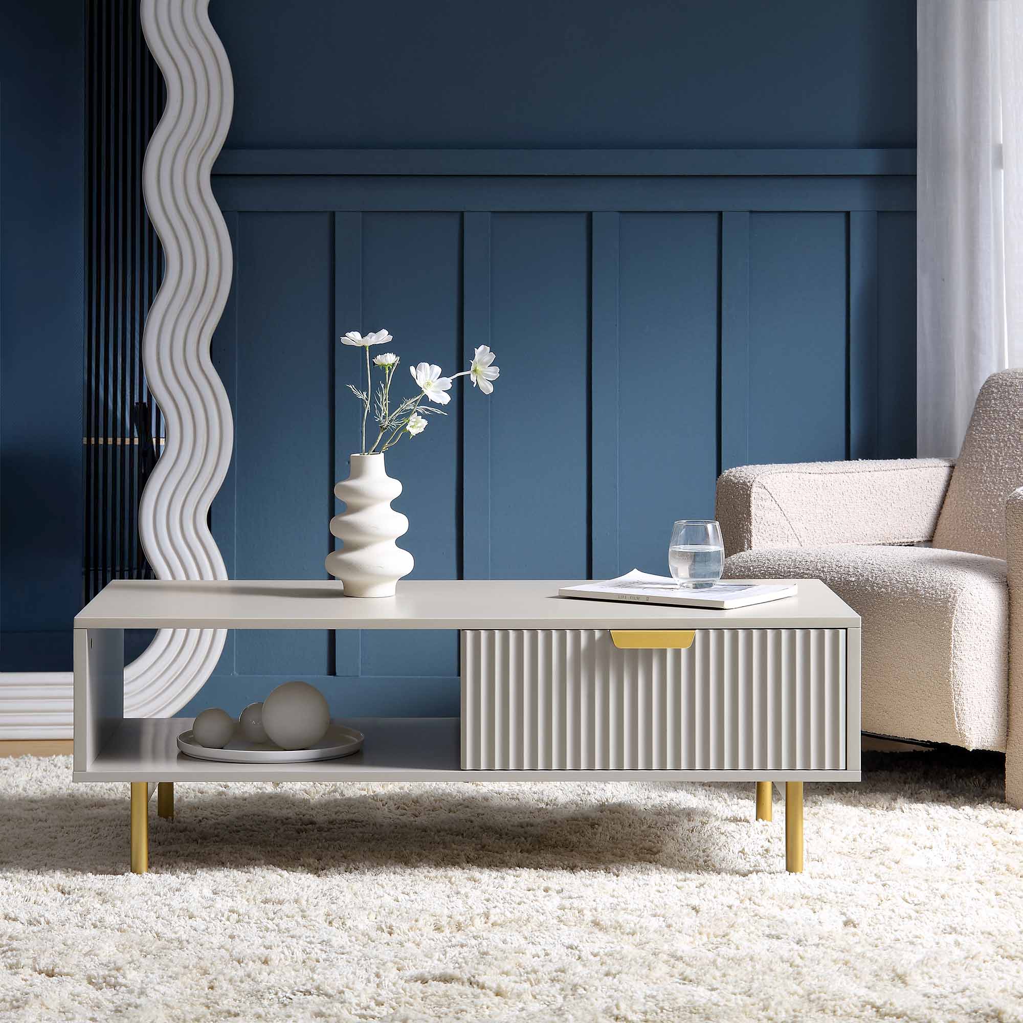Bàn cà phê Richmond Ridged với ngăn kéo, Matte Taupe - Ảnh 3