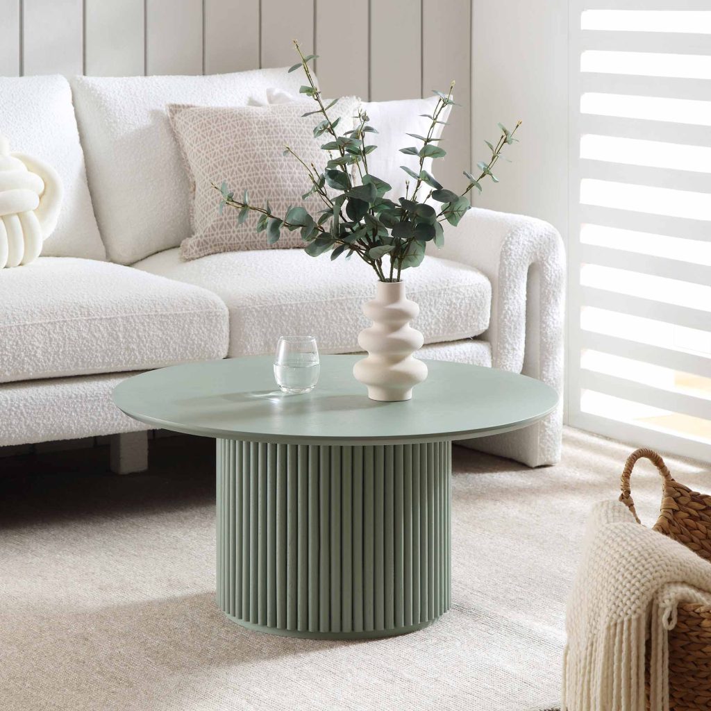 Bàn cà phê Maru Round Oak Pedestal, Sage Green