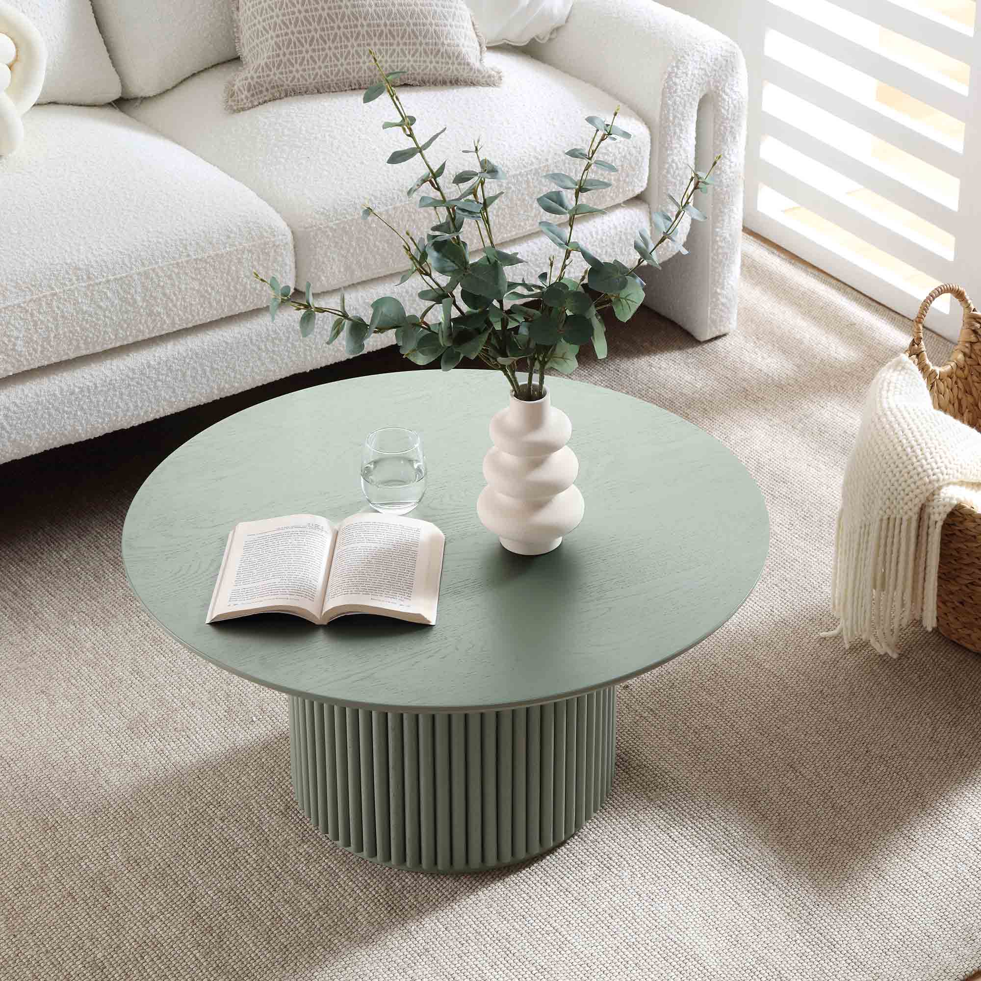Bàn cà phê Maru Round Oak Pedestal, Sage Green - Ảnh 2