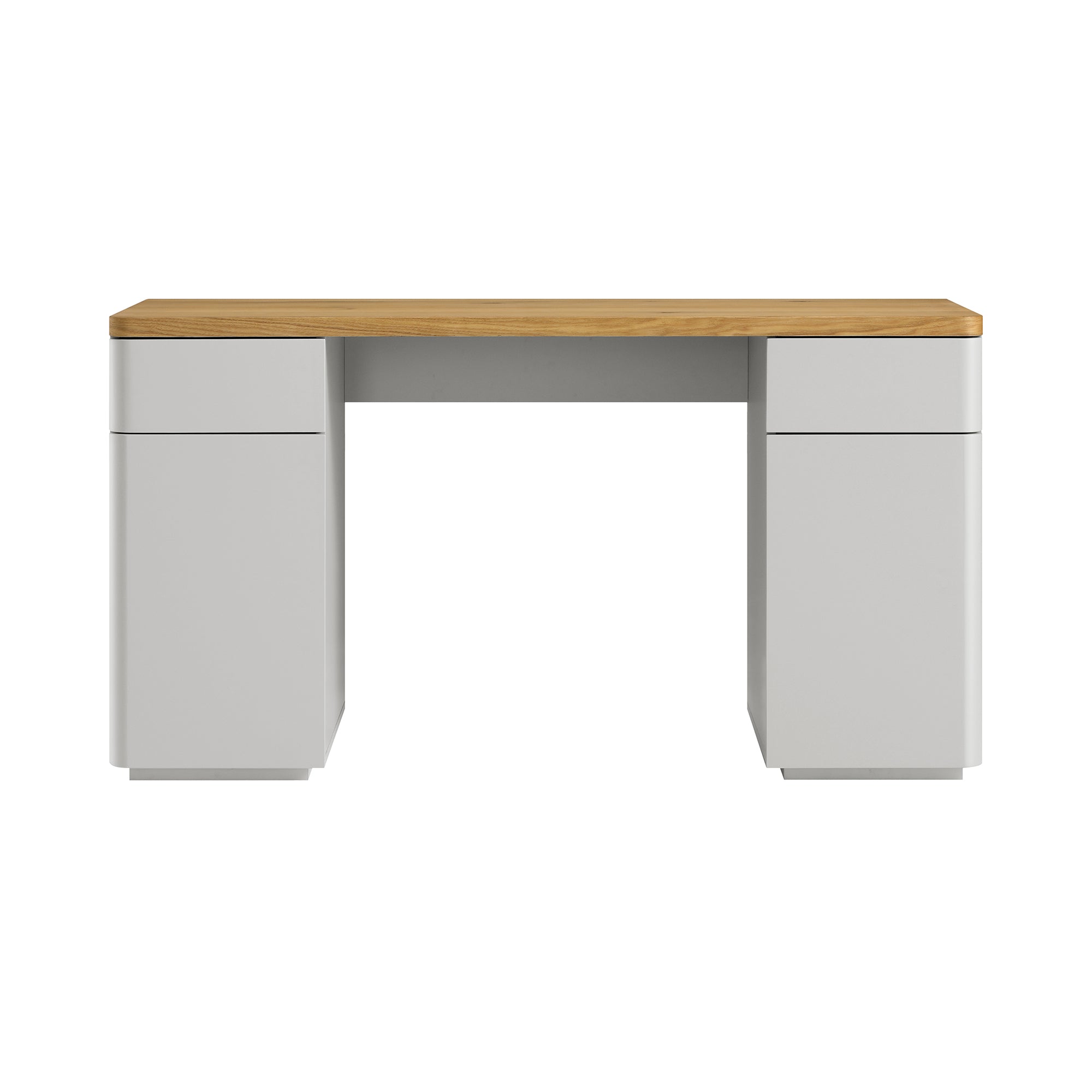 Bàn cạnh Agnes cong với lưu trữ, Dove Gray với Oak Top - Ảnh 5