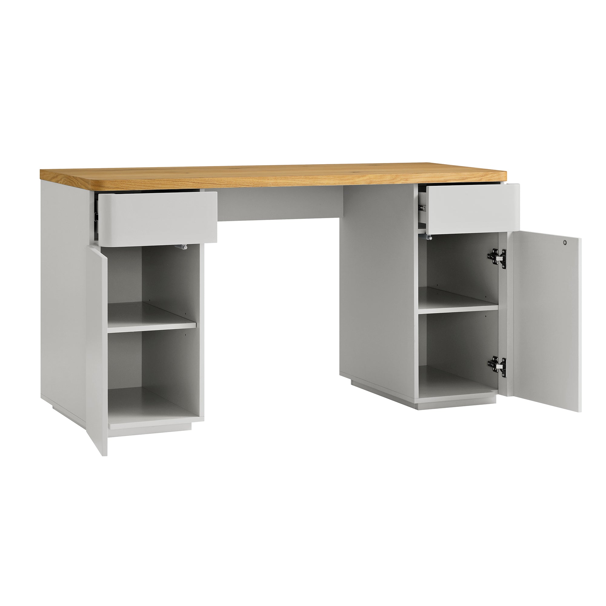 Bàn cạnh Agnes cong với lưu trữ, Dove Gray với Oak Top - Ảnh 8