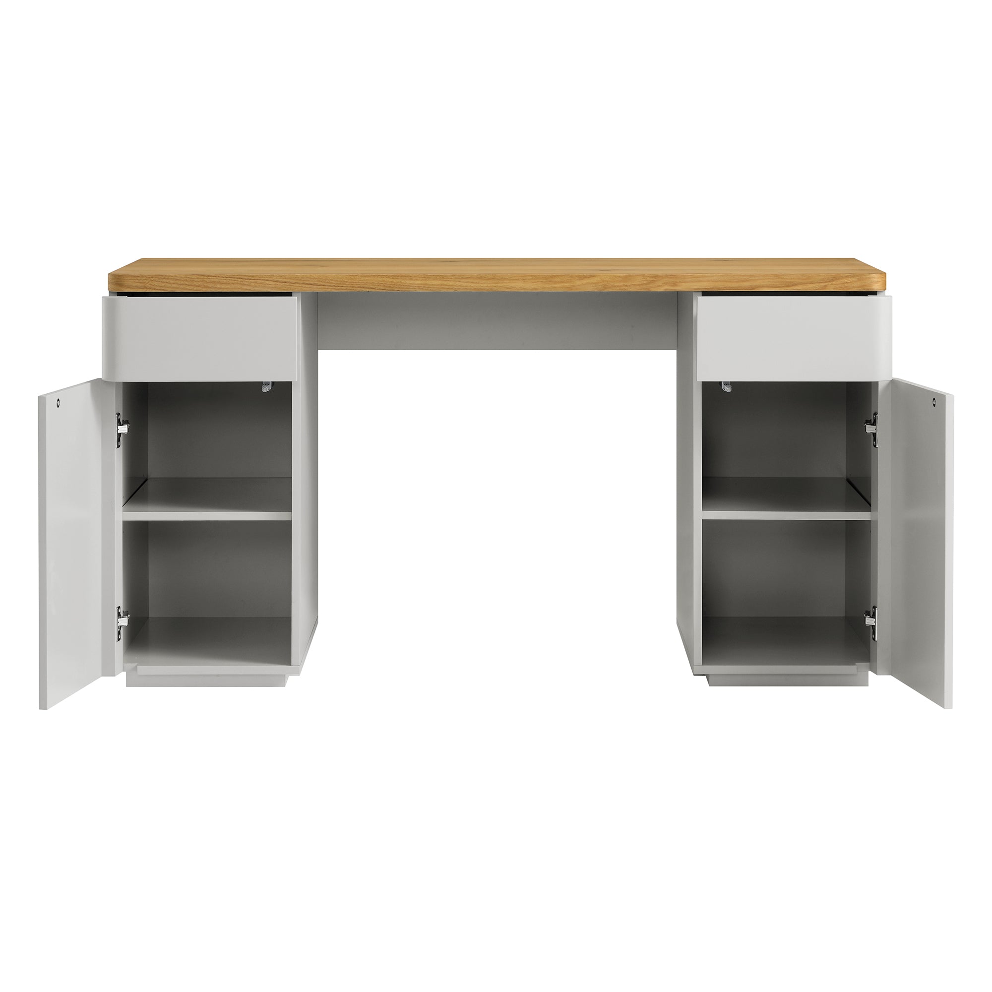 Bàn cạnh Agnes cong với lưu trữ, Dove Gray với Oak Top - Ảnh 9