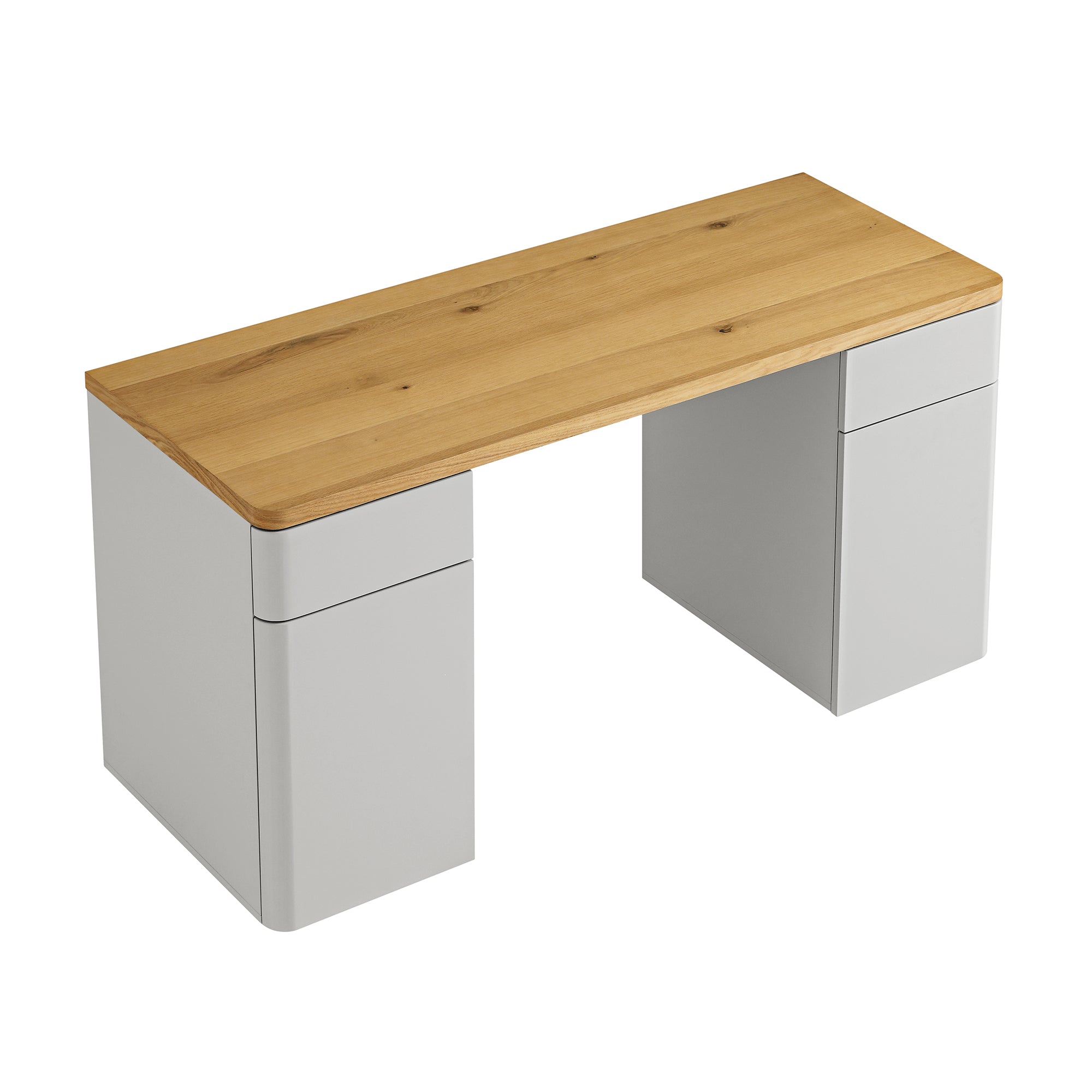 Bàn cạnh Agnes cong với lưu trữ, Dove Gray với Oak Top - Ảnh 10