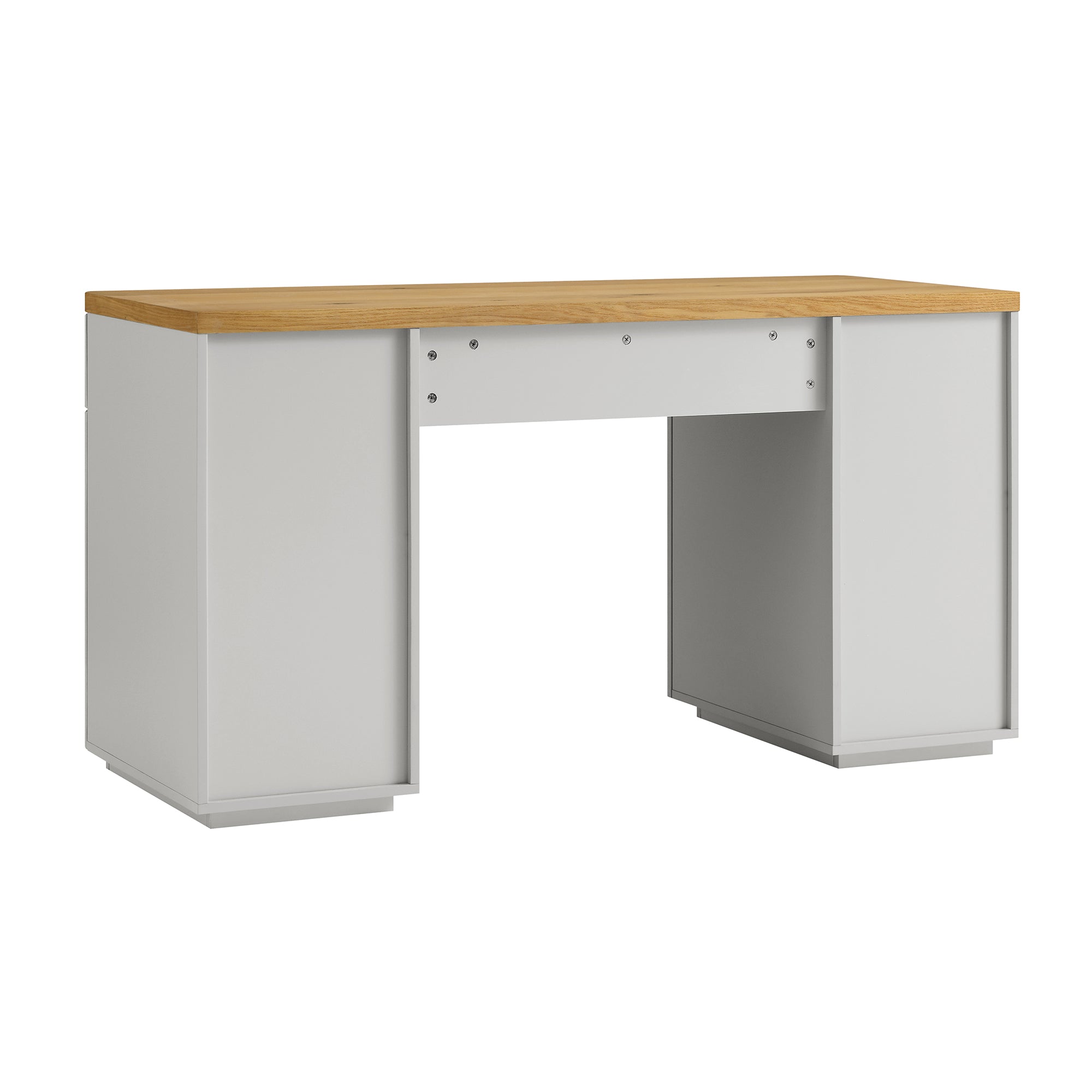 Bàn cạnh Agnes cong với lưu trữ, Dove Gray với Oak Top - Ảnh 12