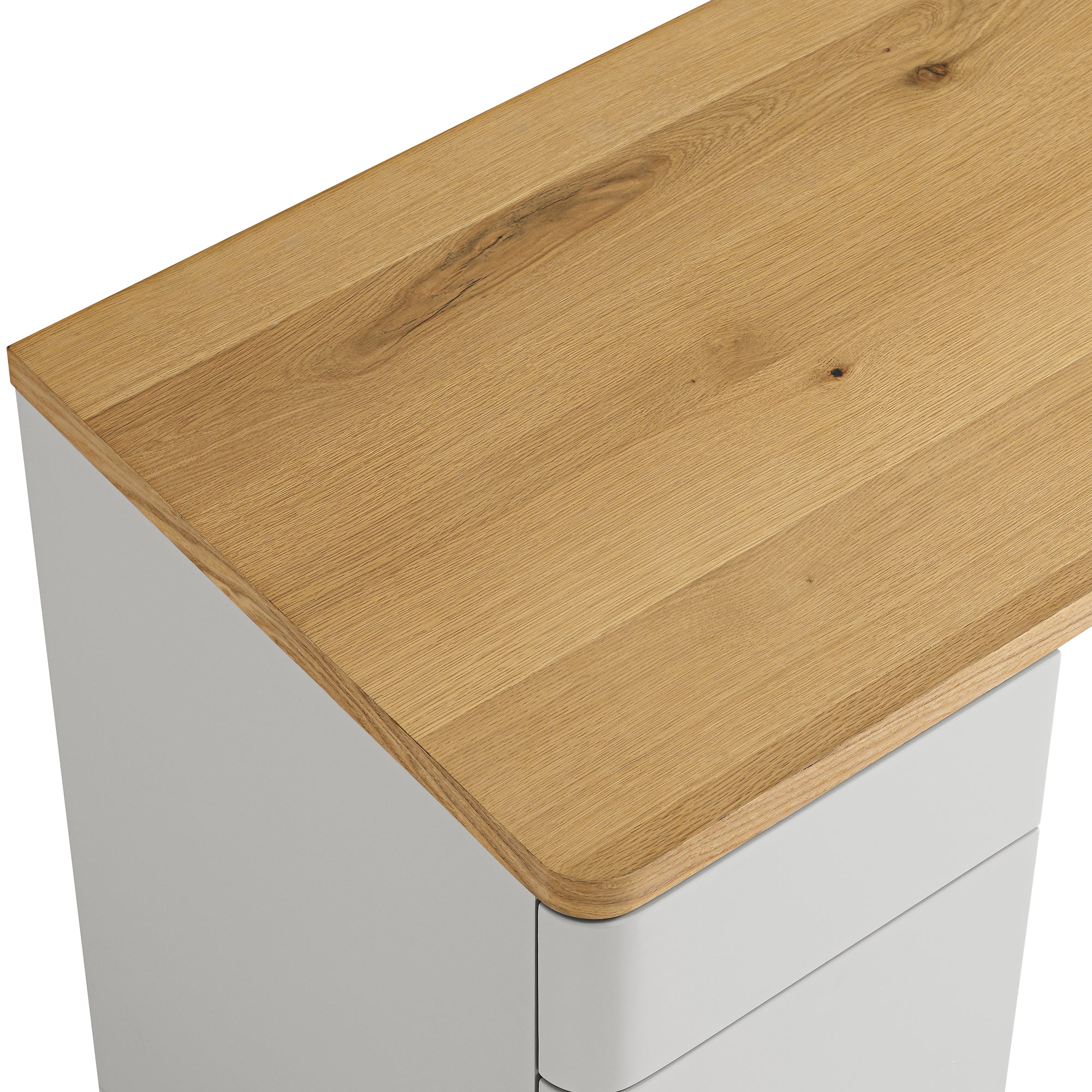 Bàn cạnh Agnes cong với lưu trữ, Dove Gray với Oak Top - Ảnh 14