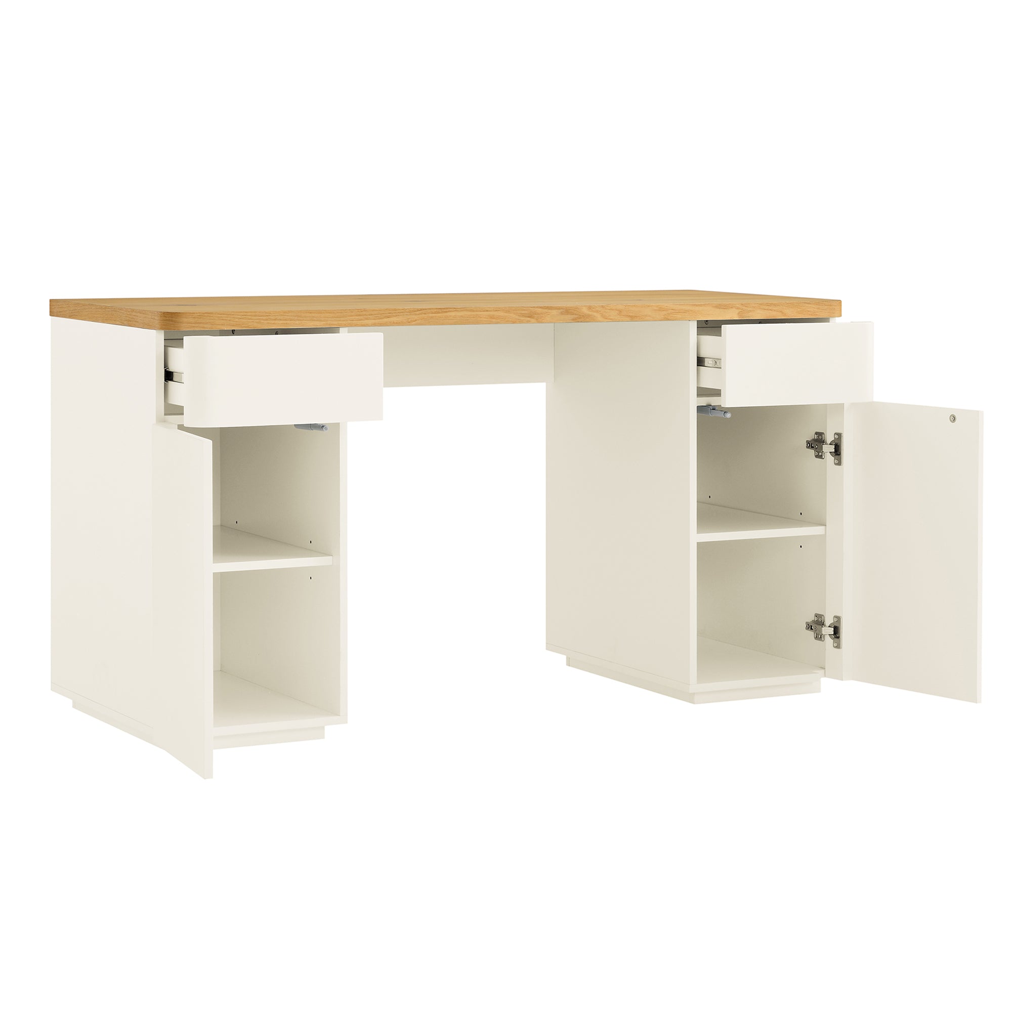 Bàn cạnh Agnes cong với lưu trữ, Off White với Oak Top - Ảnh 8