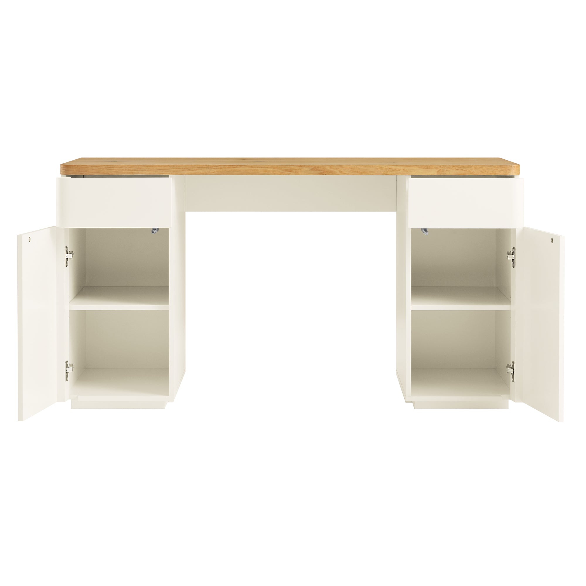 Bàn cạnh Agnes cong với lưu trữ, Off White với Oak Top - Ảnh 9