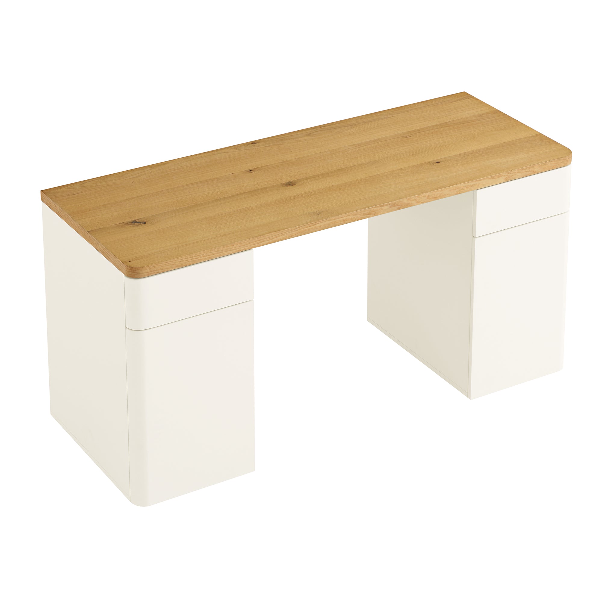 Bàn cạnh Agnes cong với lưu trữ, Off White với Oak Top - Ảnh 11