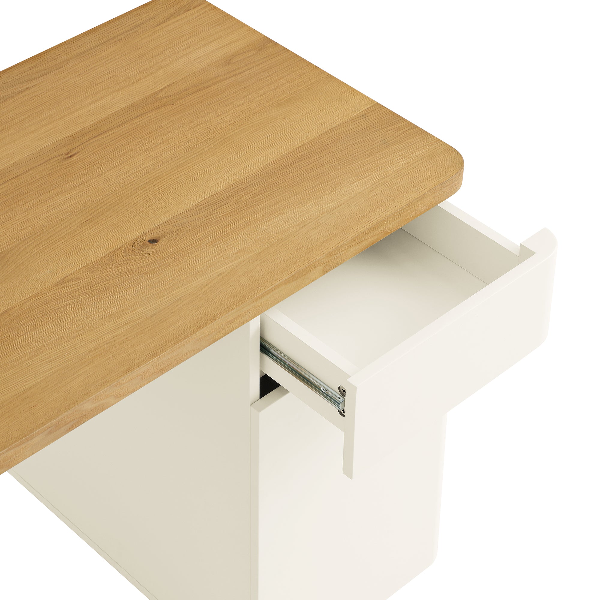 Bàn cạnh Agnes cong với lưu trữ, Off White với Oak Top - Ảnh 13