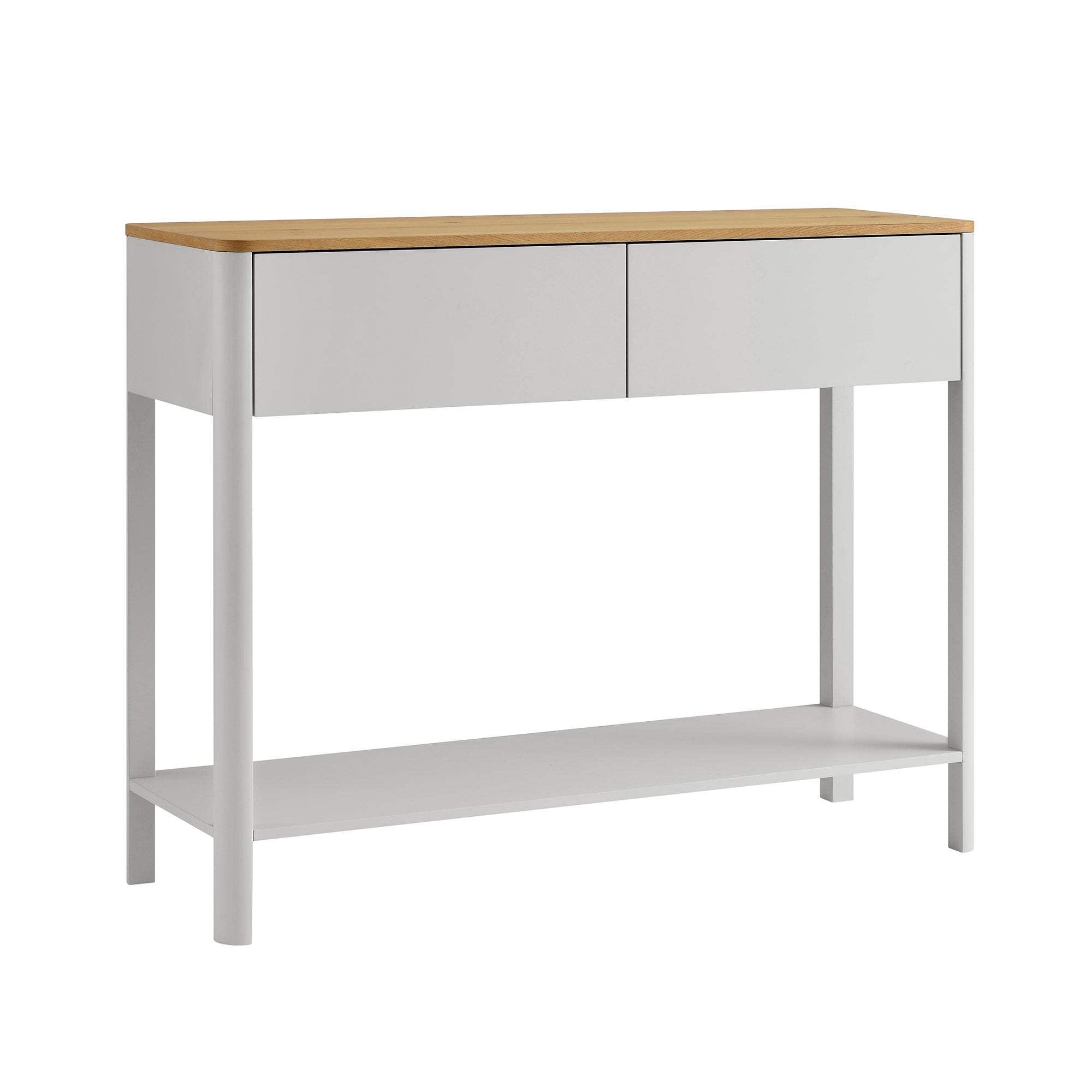 Agnes Curved Edge 2 ngăn kéo bảng điều khiển, Dove Gray với Oak Top - Ảnh 6