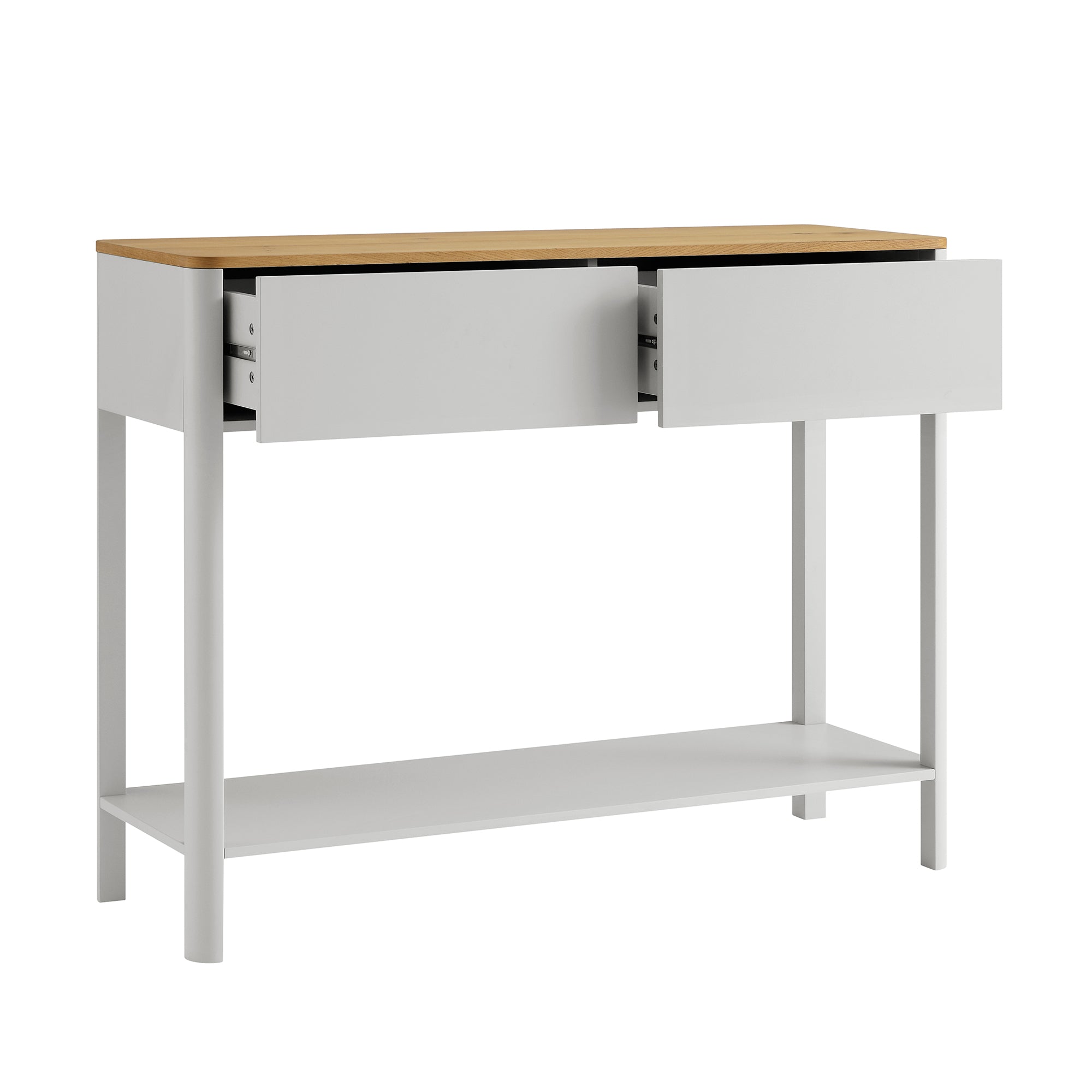 Agnes Curved Edge 2 ngăn kéo bảng điều khiển, Dove Gray với Oak Top - Ảnh 8