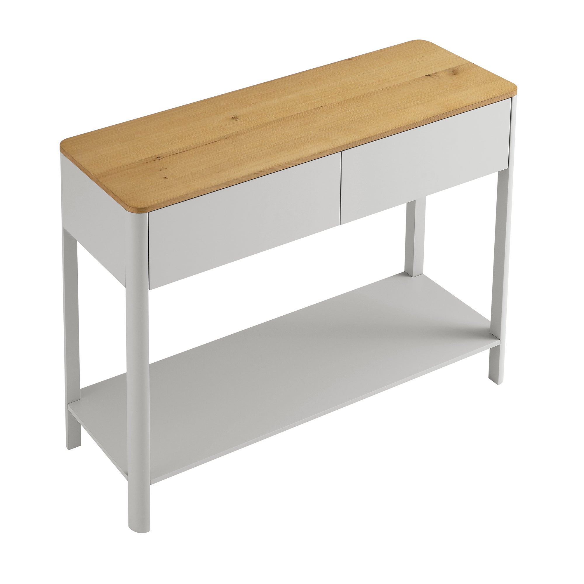 Agnes Curved Edge 2 ngăn kéo bảng điều khiển, Dove Gray với Oak Top - Ảnh 9