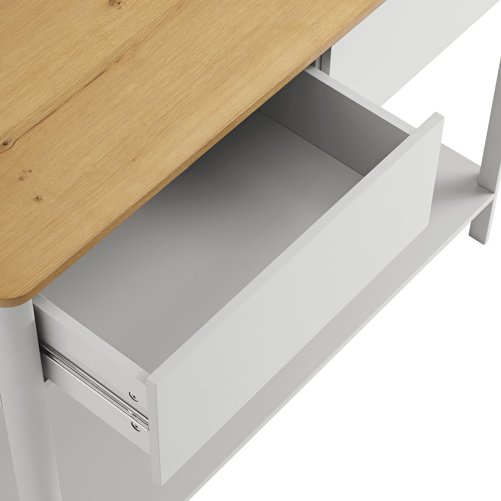 Agnes Curved Edge 2 ngăn kéo bảng điều khiển, Dove Gray với Oak Top - Ảnh 12