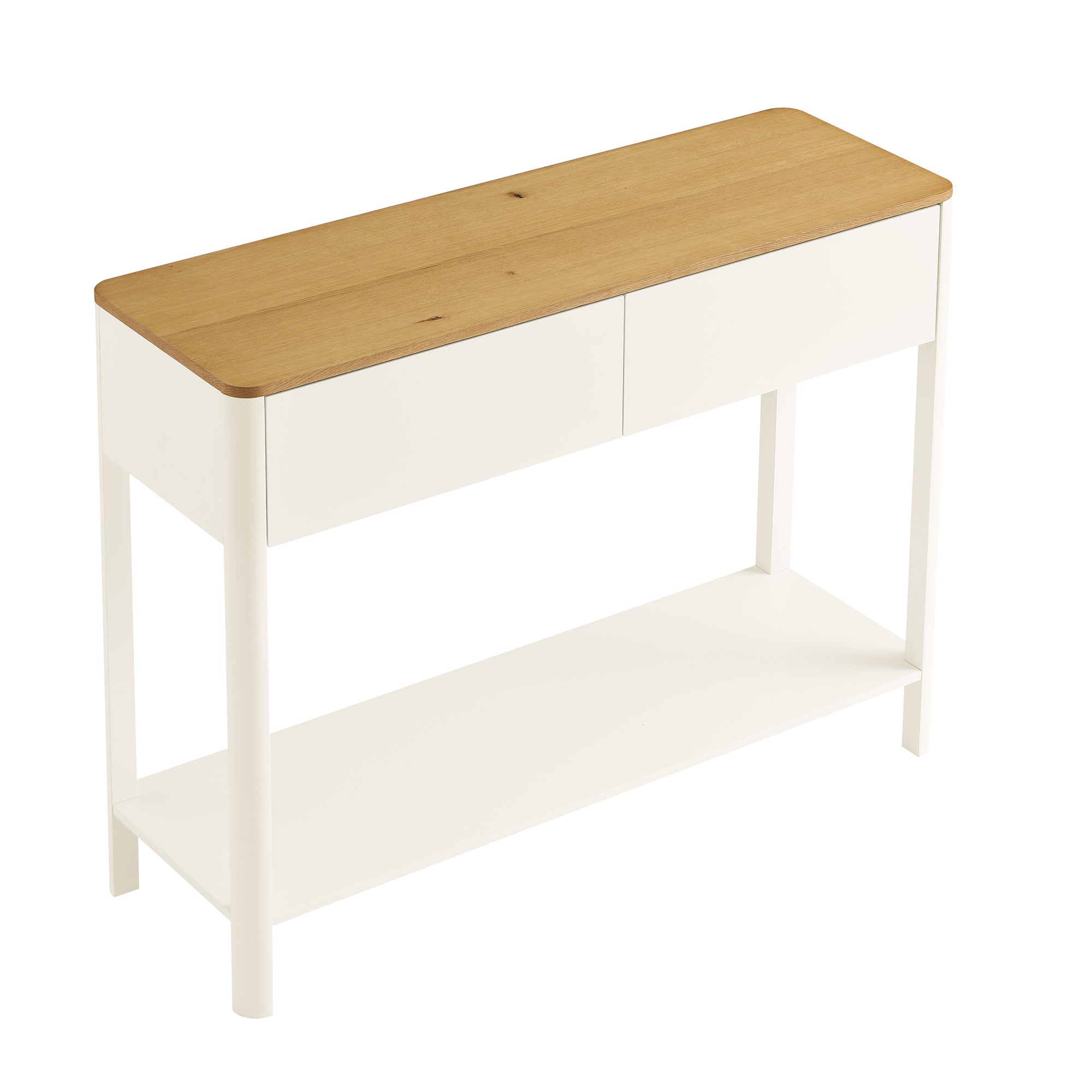 Agnes Curved Edge 2 ngăn kéo bảng điều khiển, Off White với Oak Top - Ảnh 9
