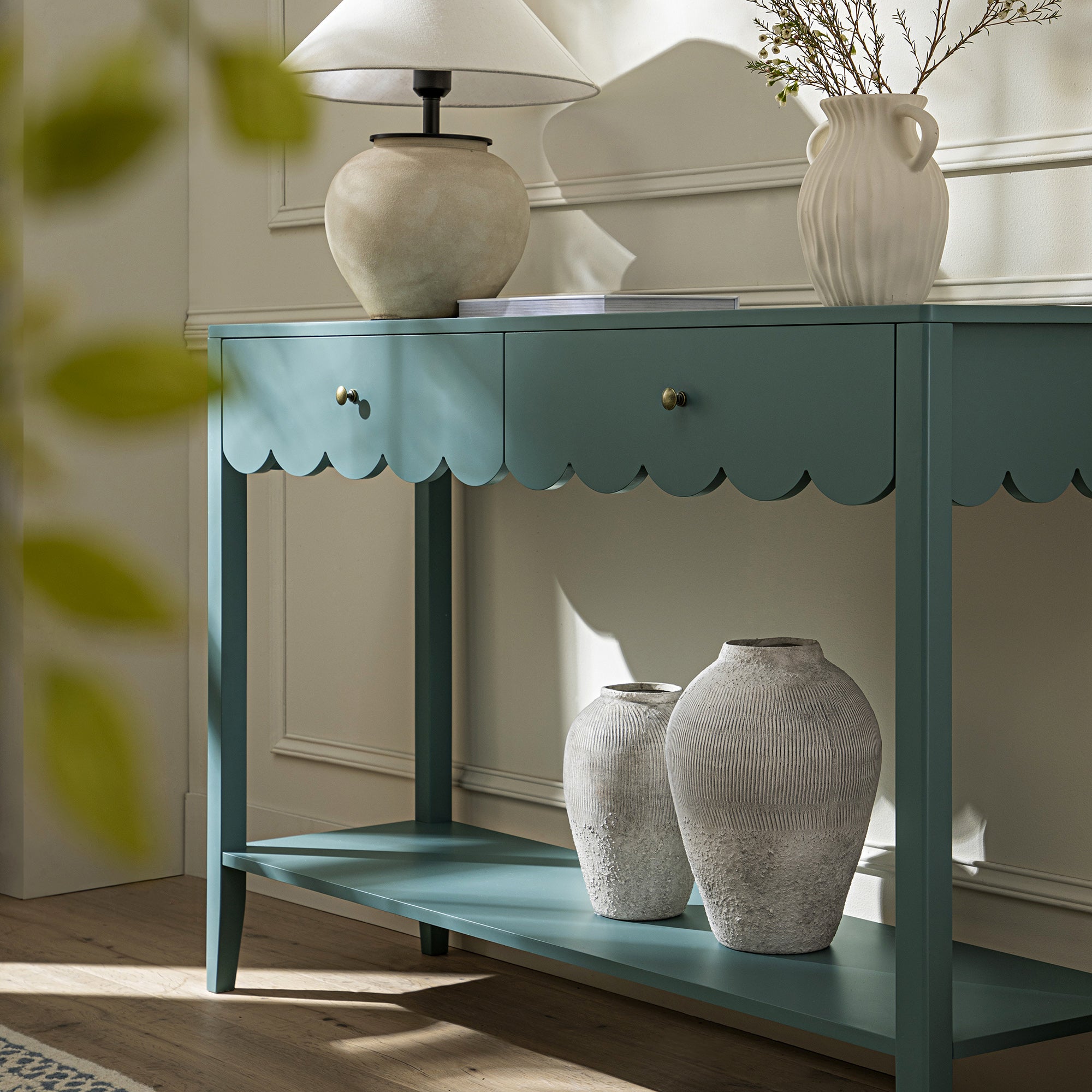 Henley Scalloped Edge Console Table, Blue Spruce - Ảnh 4