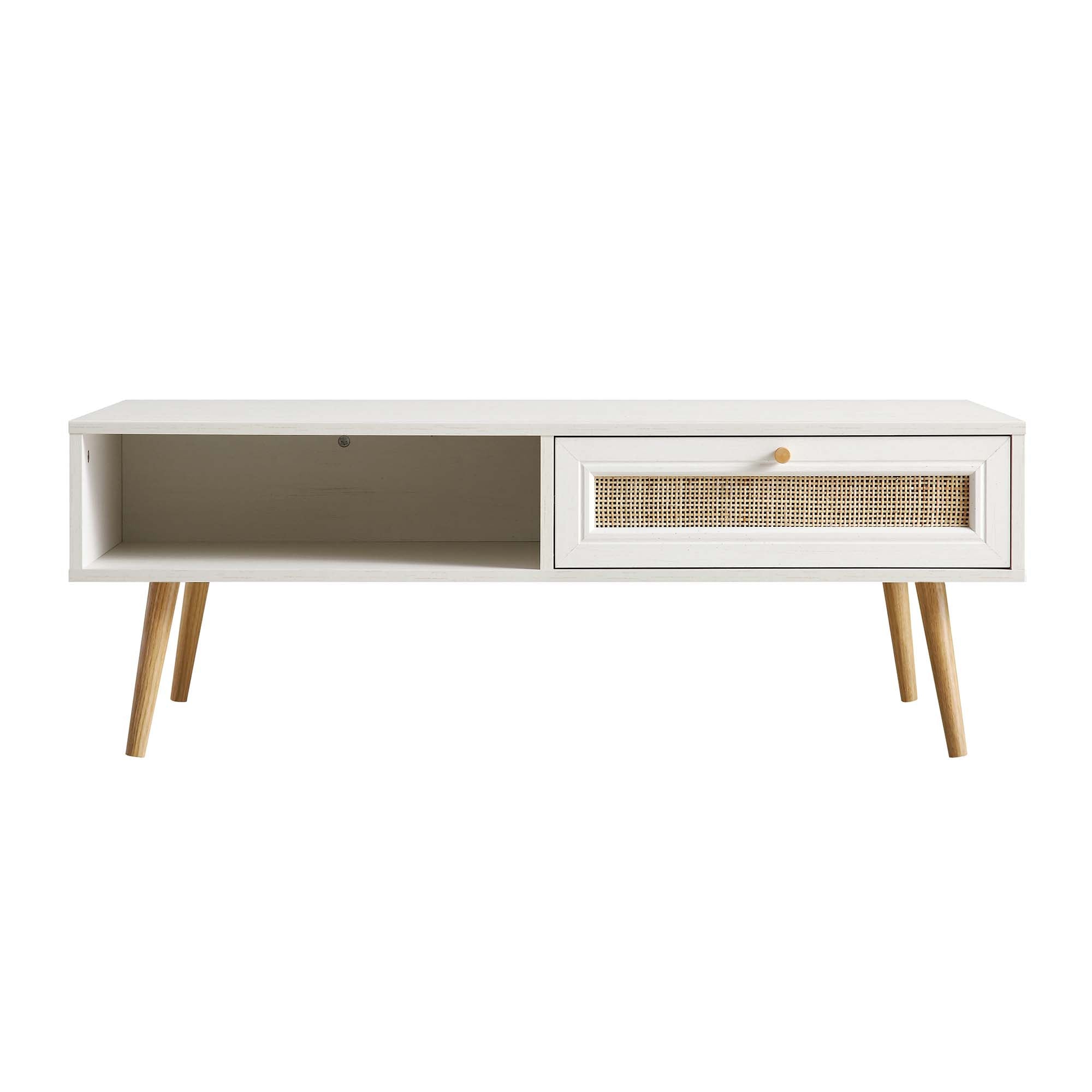 Frances Dệt Rattan gỗ bàn cà phê màu trắng - Ảnh 4