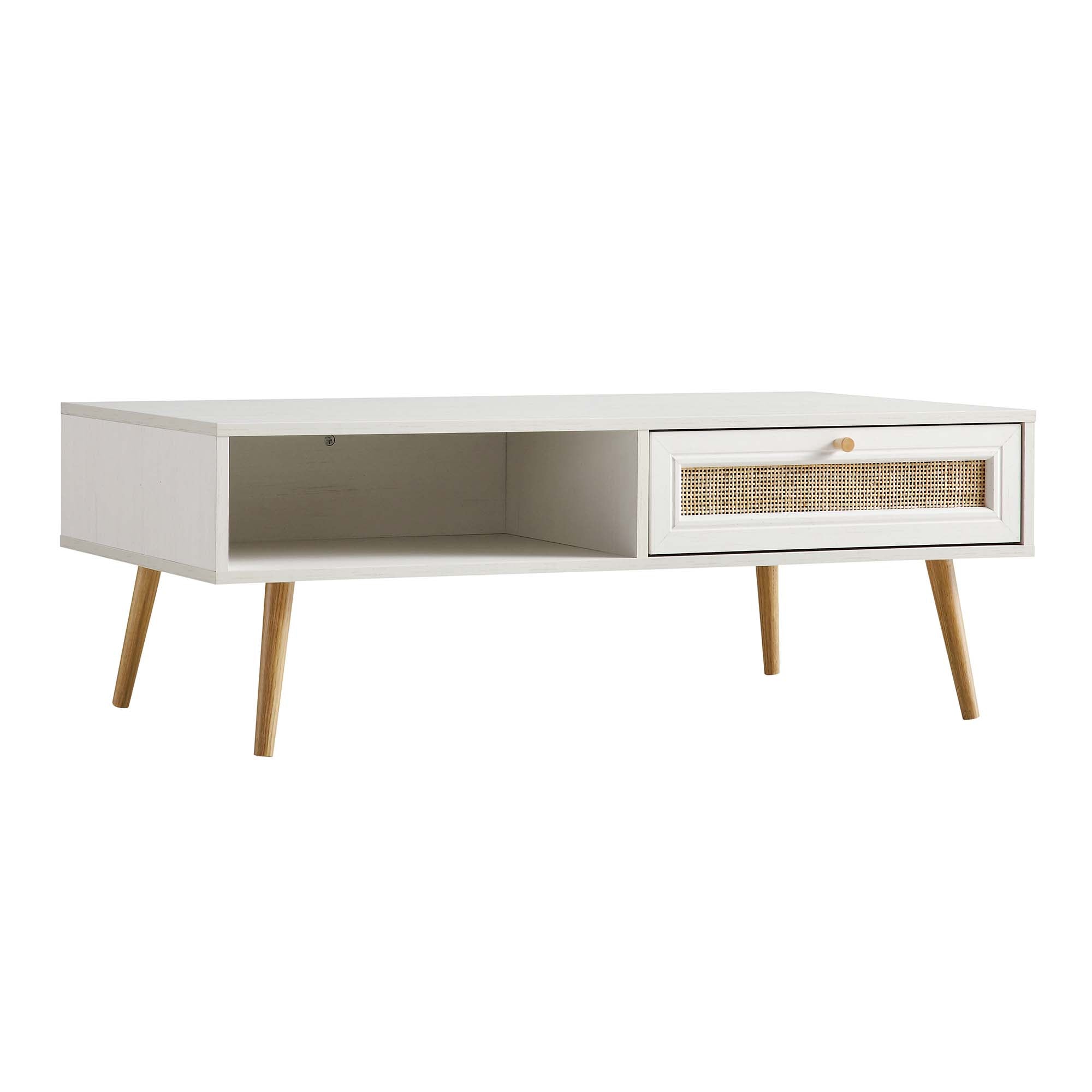 Frances Dệt Rattan gỗ bàn cà phê màu trắng - Ảnh 5