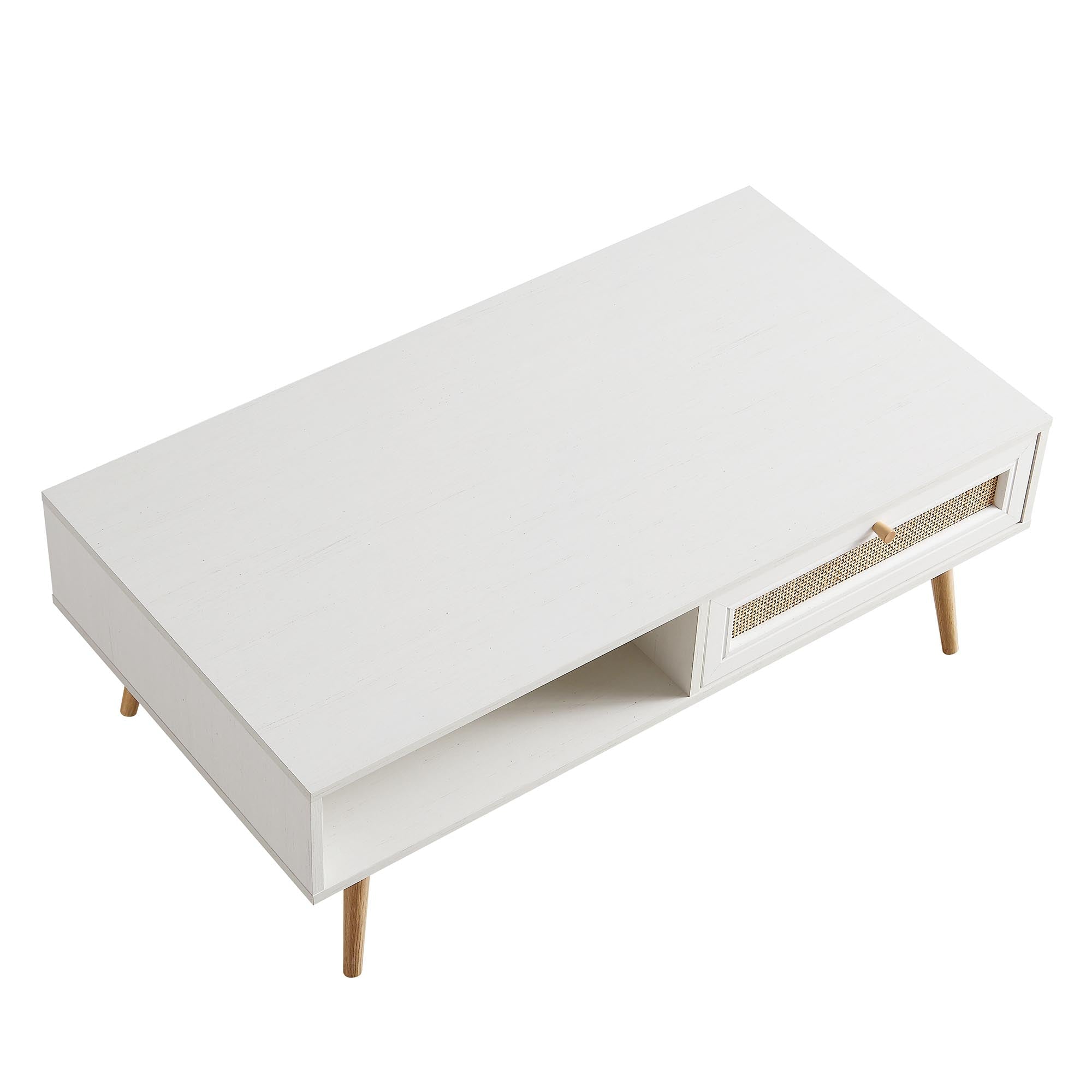Frances Dệt Rattan gỗ bàn cà phê màu trắng - Ảnh 8