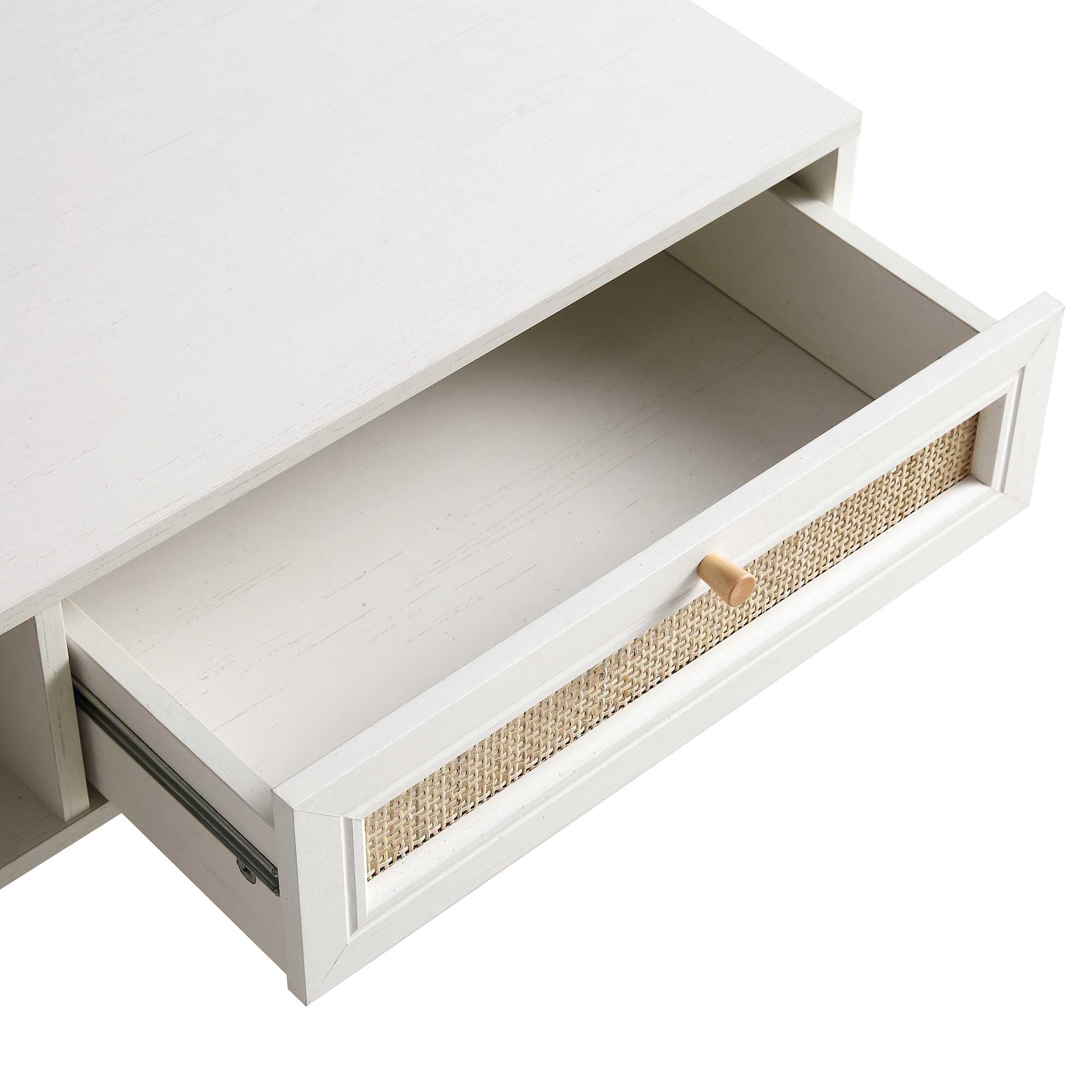 Frances Dệt Rattan gỗ bàn cà phê màu trắng - Ảnh 11