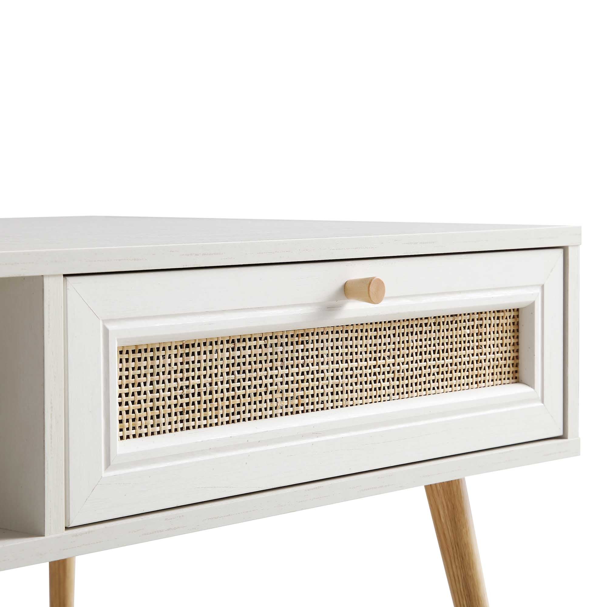 Frances Dệt Rattan gỗ bàn cà phê màu trắng - Ảnh 12