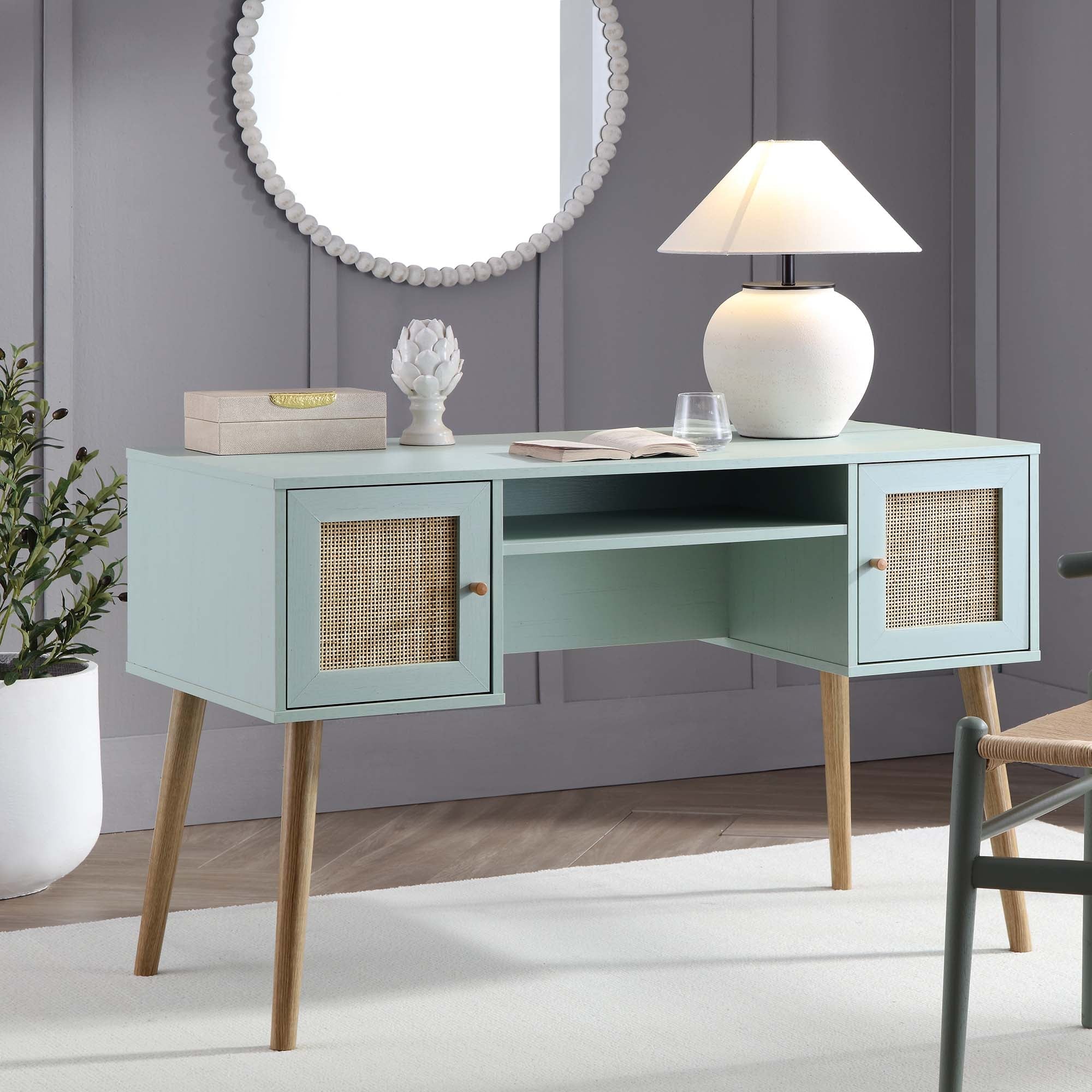 Frances Dệt Rattan 2 Cửa Bàn, Mint