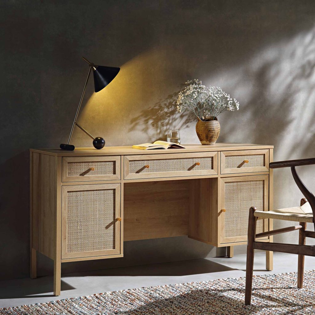 Frances Dệt Rattan 3 ngăn kéo bàn, tự nhiên