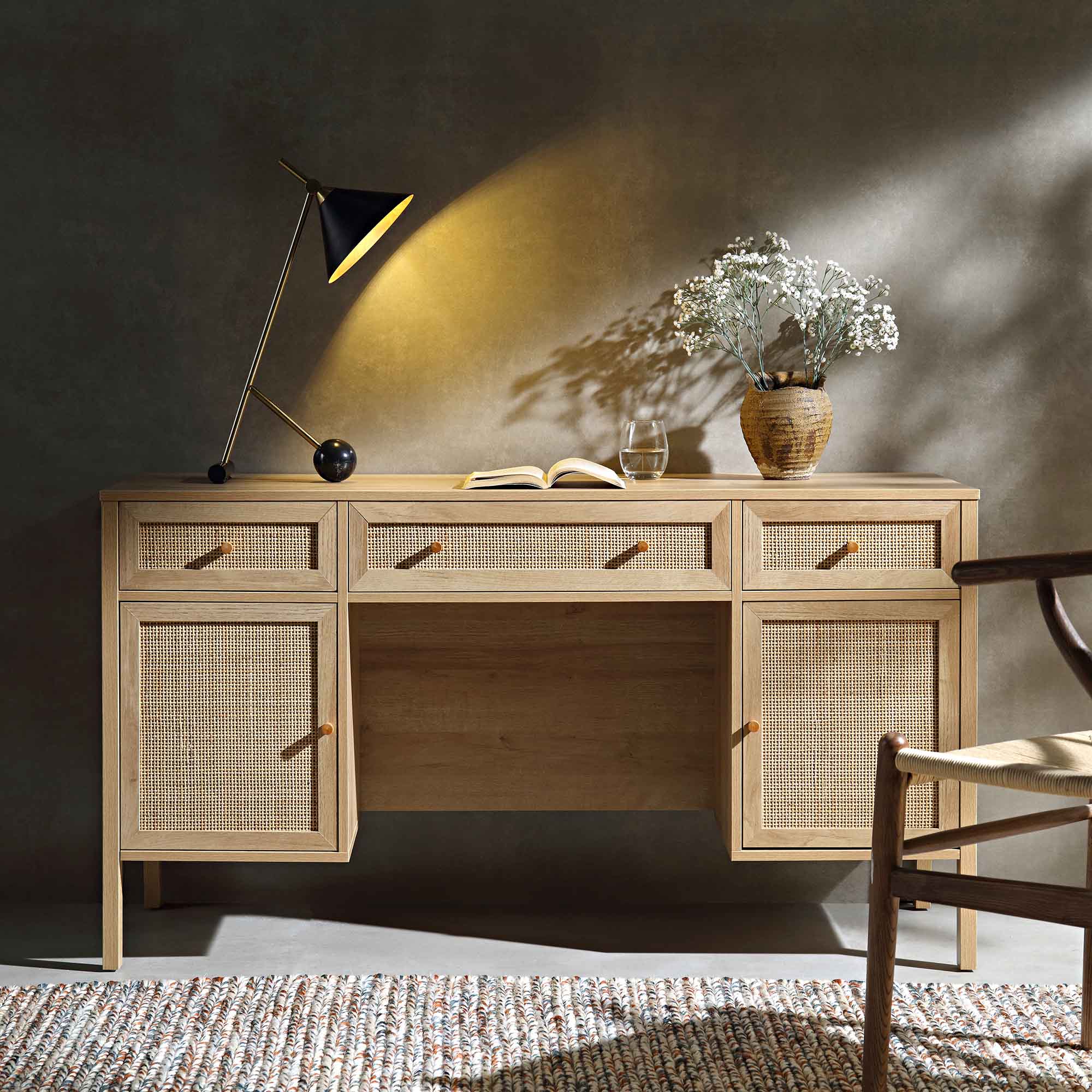 Frances Dệt Rattan 3 ngăn kéo bàn, tự nhiên - Ảnh 2