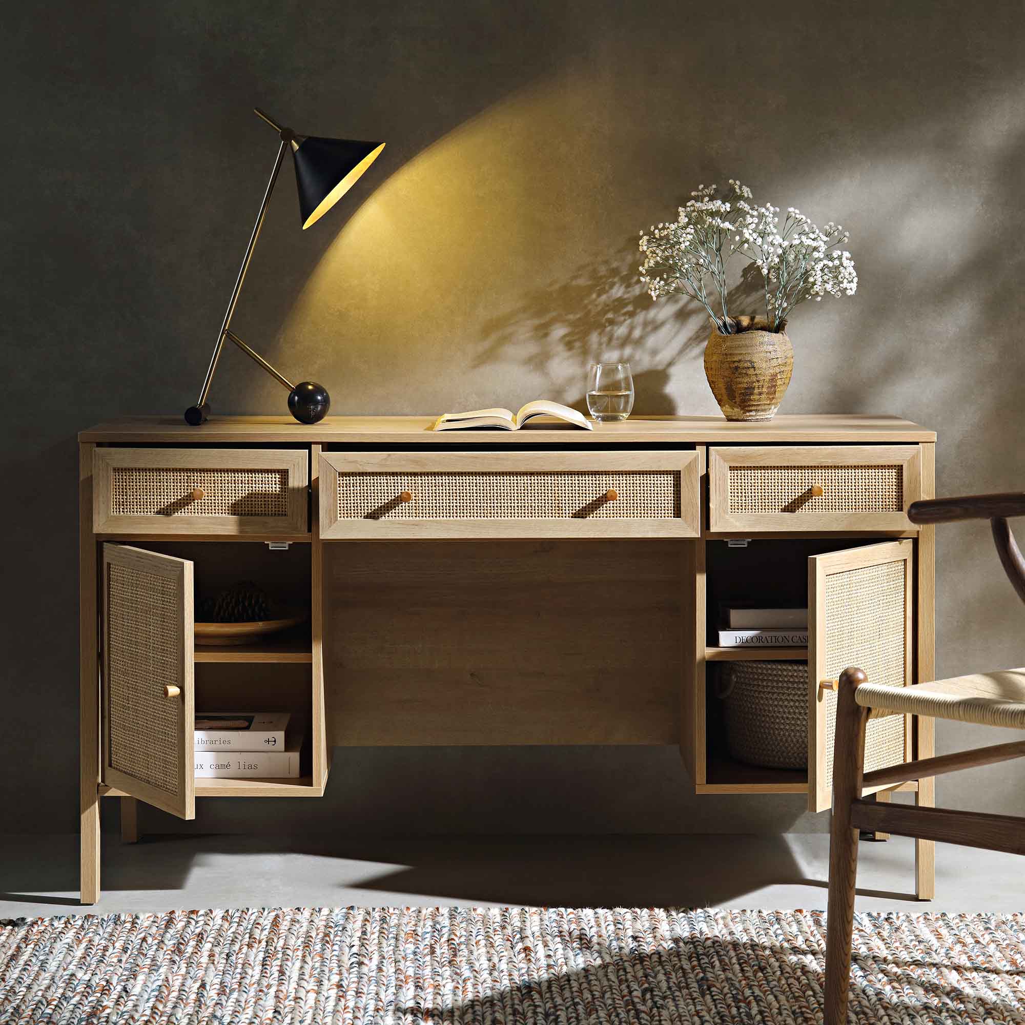 Frances Dệt Rattan 3 ngăn kéo bàn, tự nhiên - Ảnh 3