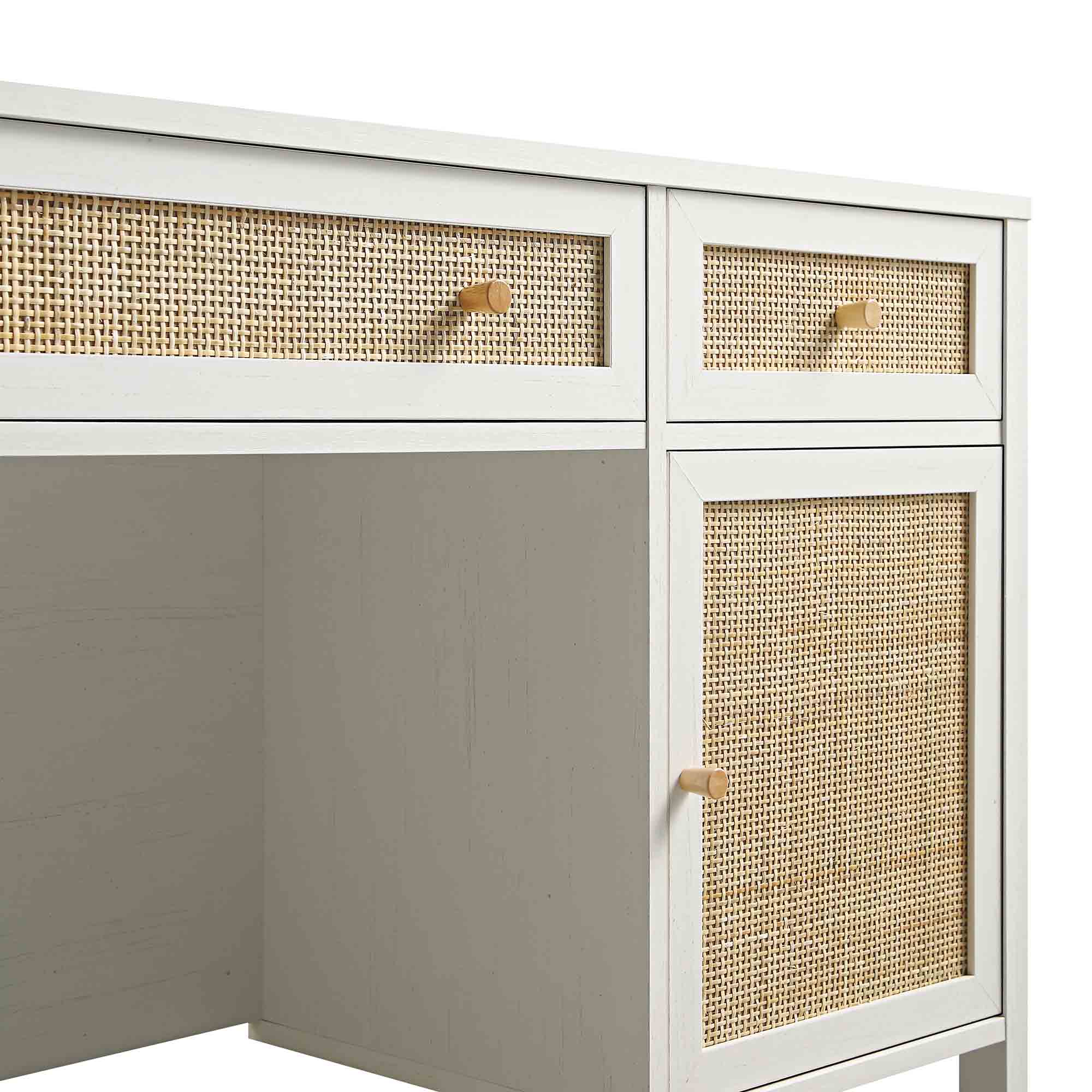 Frances Woven Rattan 3 ngăn kéo bàn, trắng - Ảnh 11