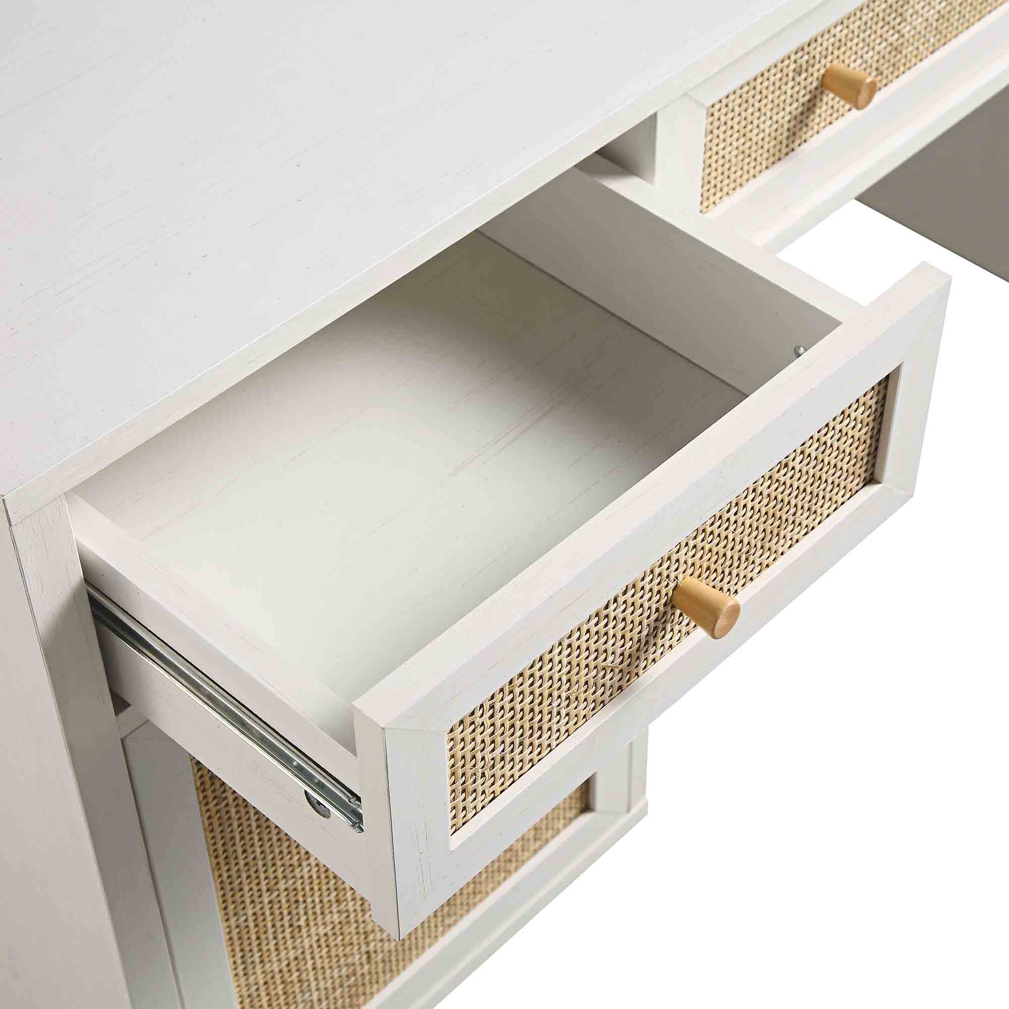 Frances Woven Rattan 3 ngăn kéo bàn, trắng - Ảnh 12