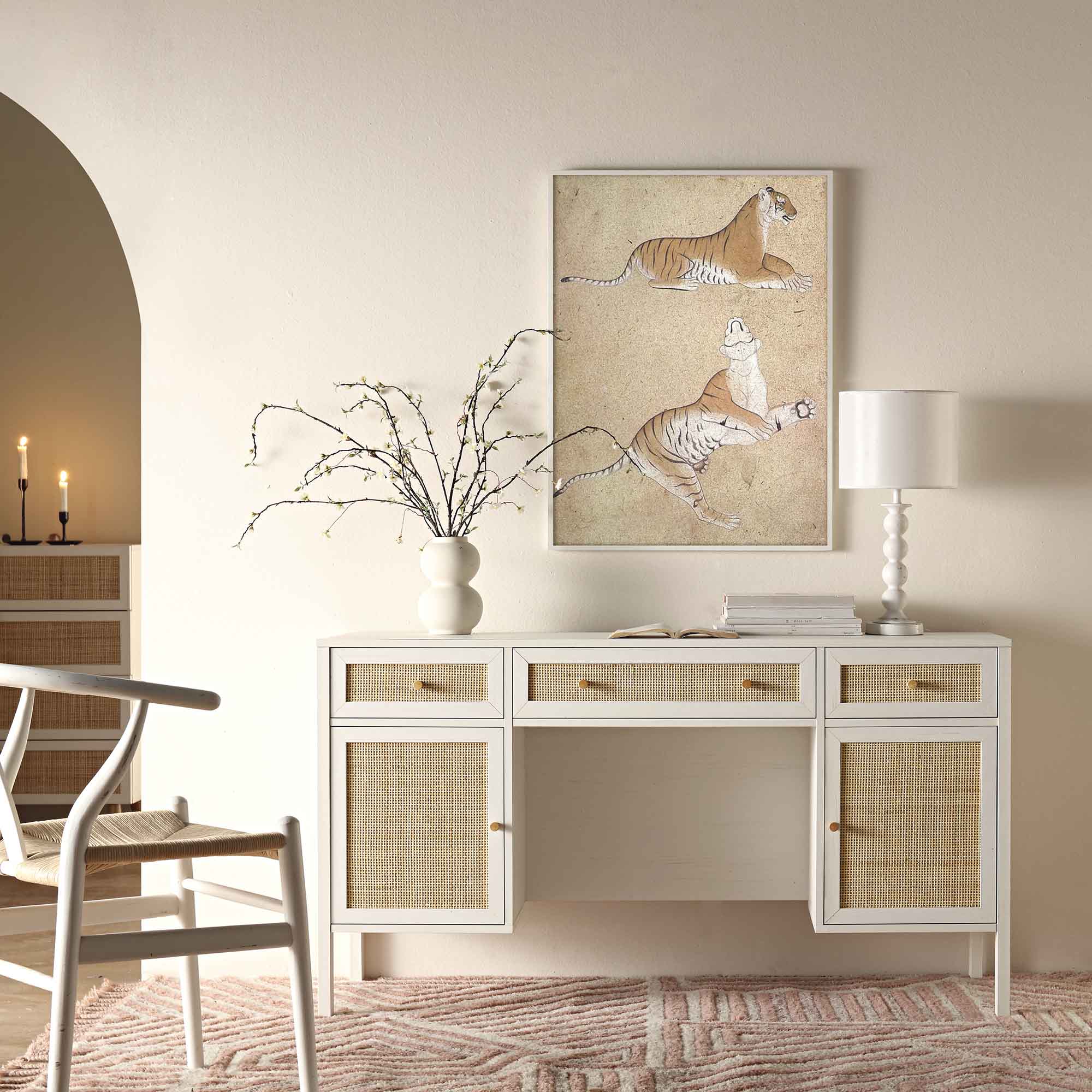 Frances Woven Rattan 3 ngăn kéo bàn, trắng - Ảnh 2