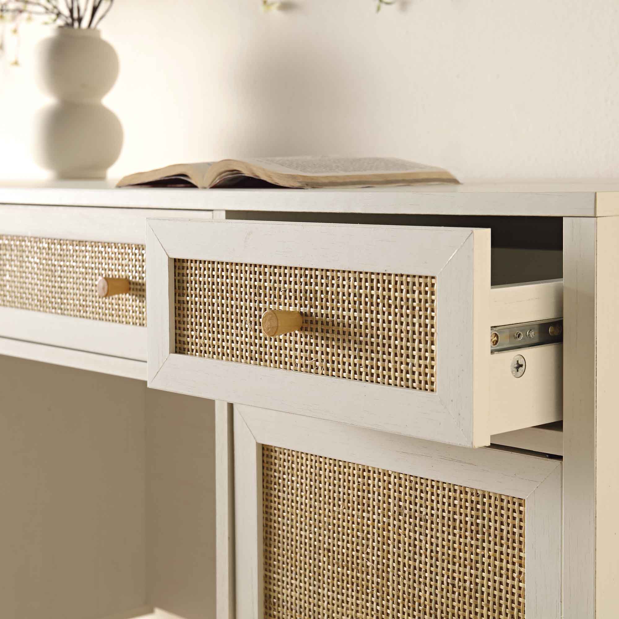 Frances Woven Rattan 3 ngăn kéo bàn, trắng - Ảnh 4