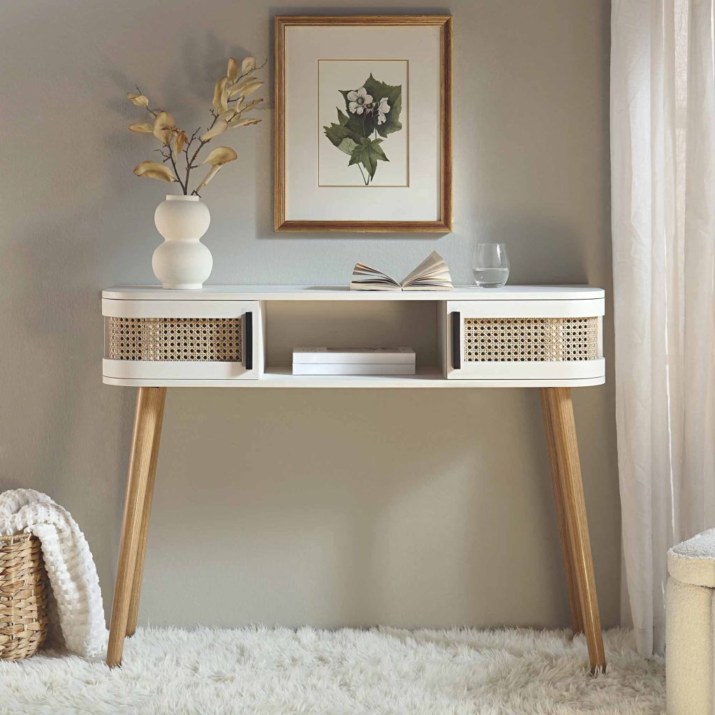 Bàn 2 cửa Curved Rattan Izzy, trắng