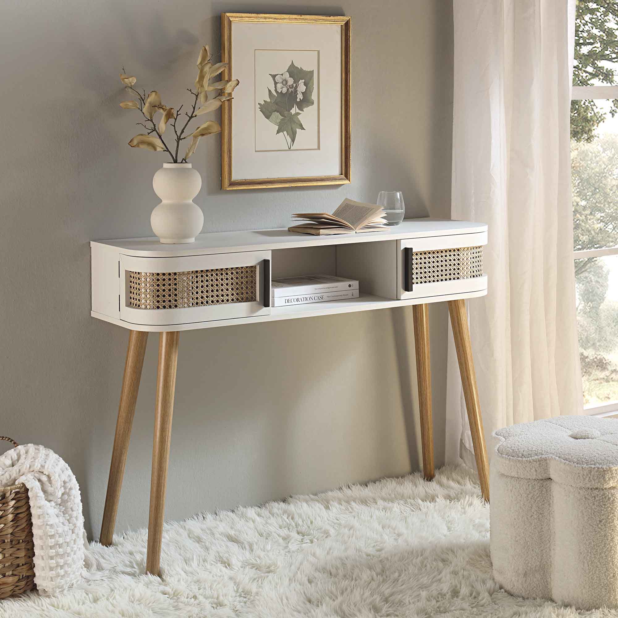 Bàn 2 cửa Curved Rattan Izzy, trắng - Ảnh 2