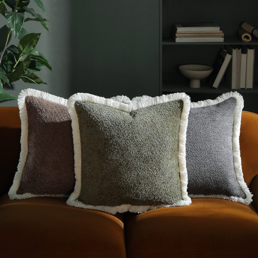 Kyra Forest Green Boucl Fringed gối