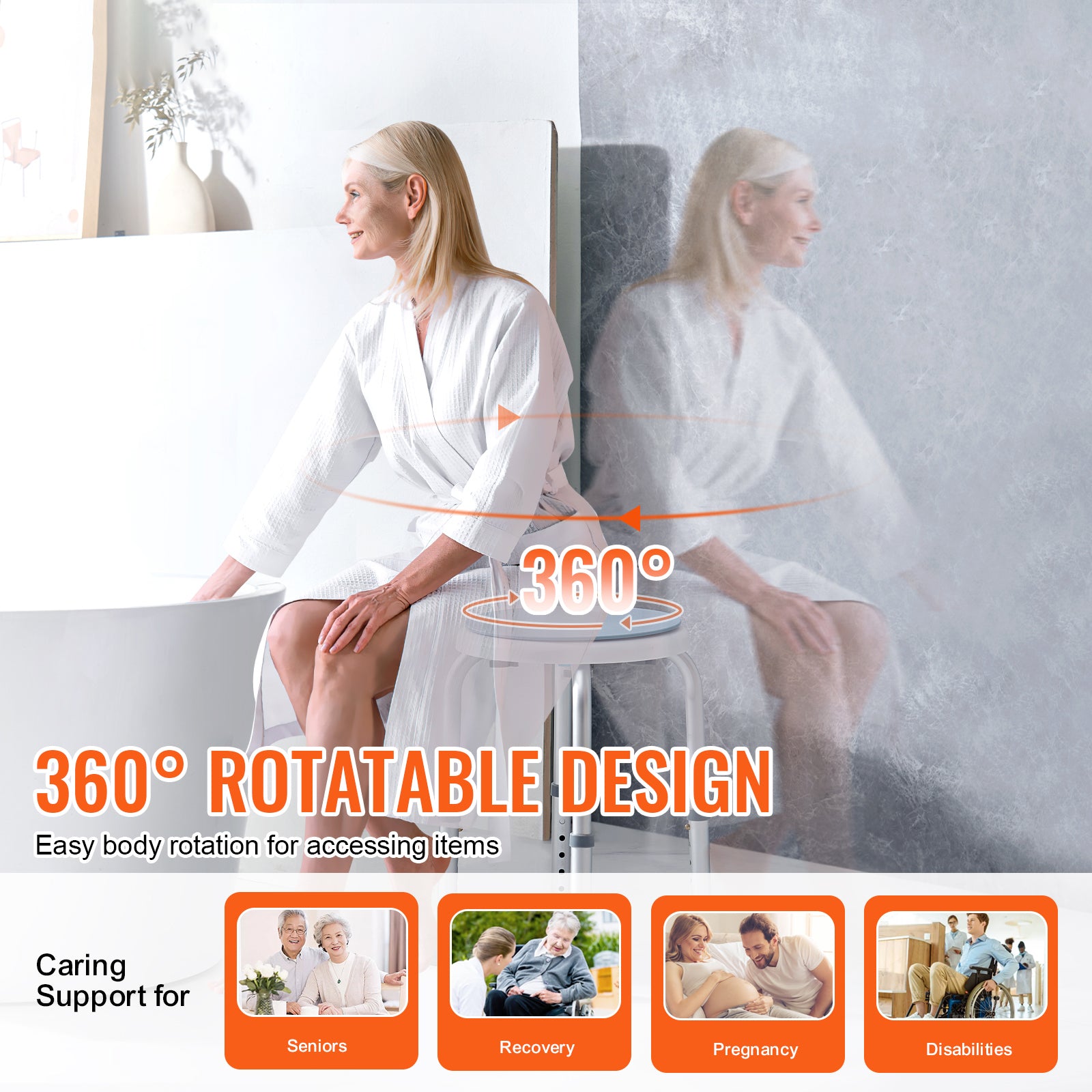 Ghế tắm xoay 360 có thể điều chỉnh với chân không trượt - Ảnh 4