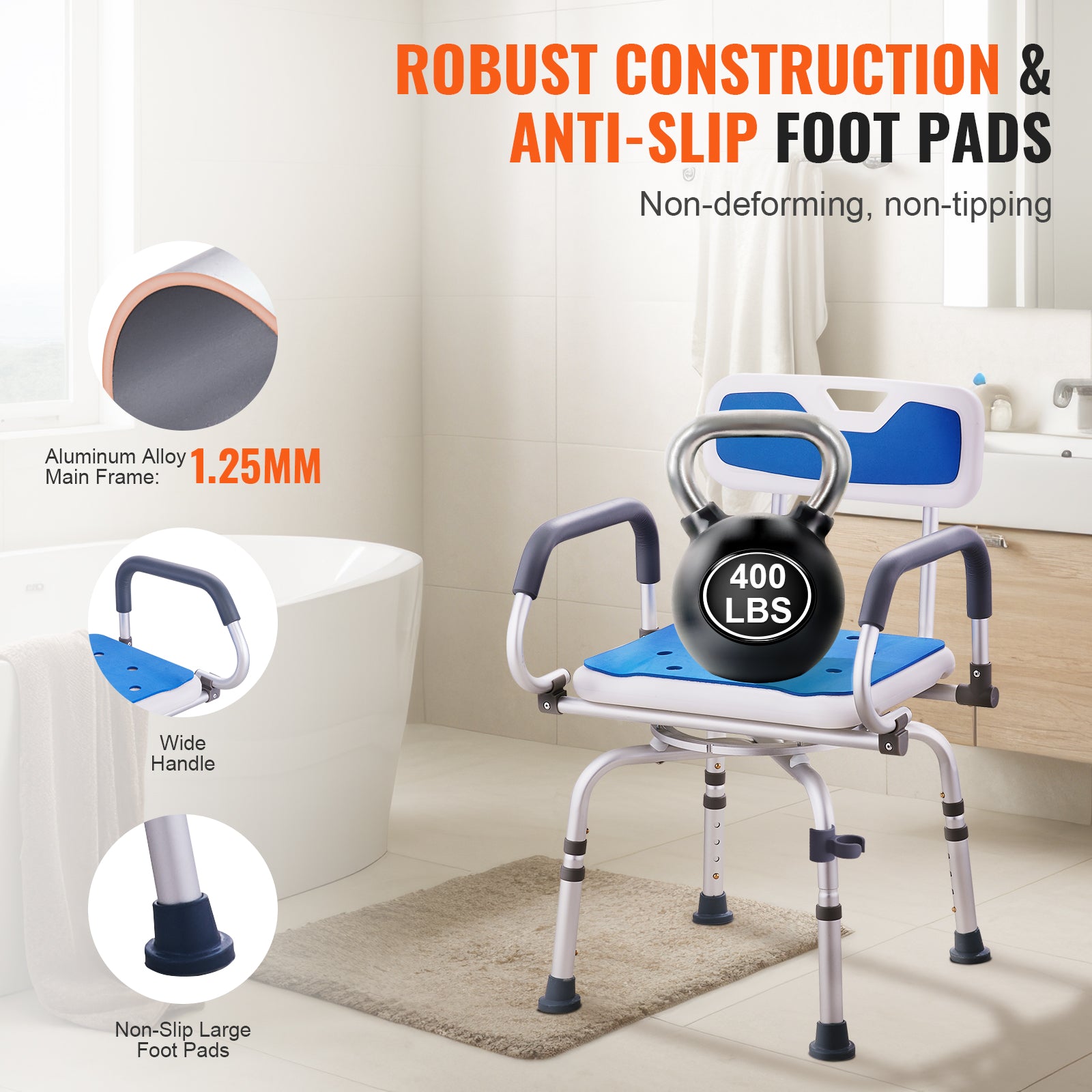 360 xoay điều chỉnh ghế tắm với Pivoting Armrests - Ảnh 4