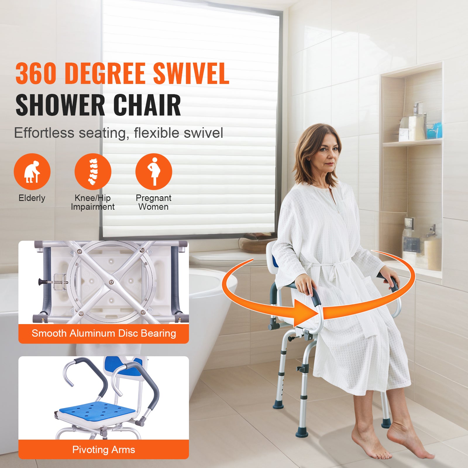 360 xoay điều chỉnh ghế tắm với Pivoting Armrests - Ảnh 3
