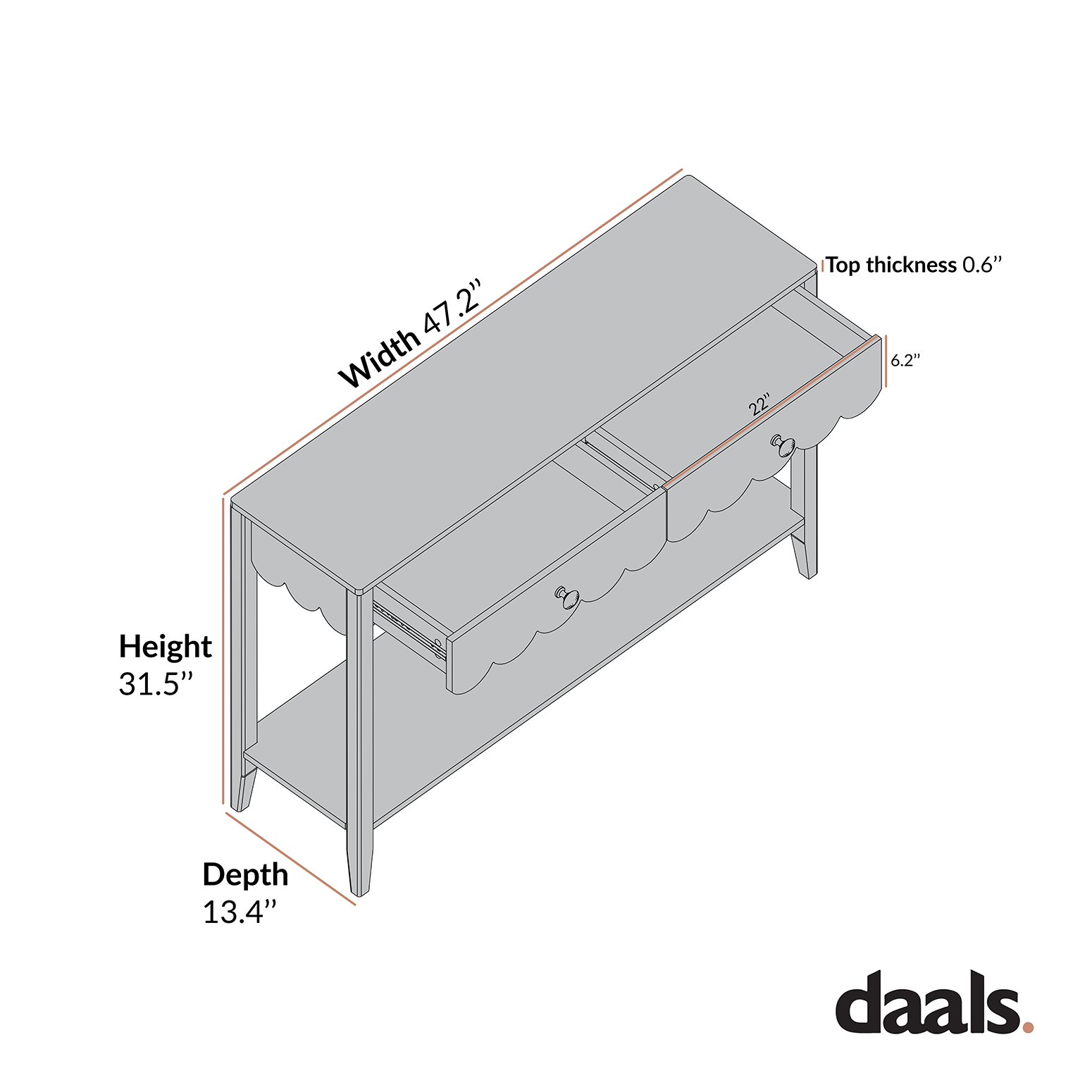 Henley Scalloped Edge Console Table, Blue Spruce - Ảnh 7