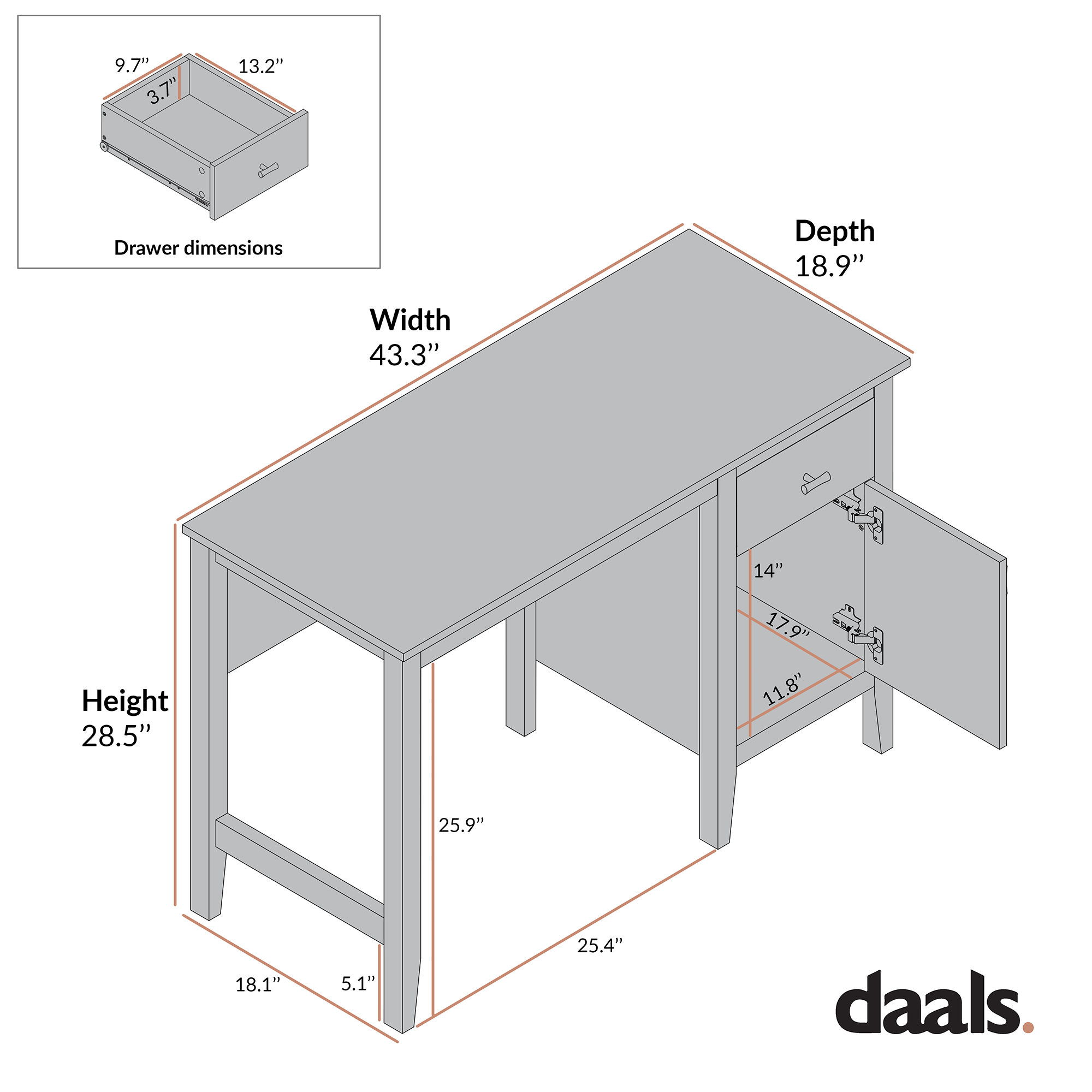 Bàn viết Oakham, Deep Greige - Ảnh 9