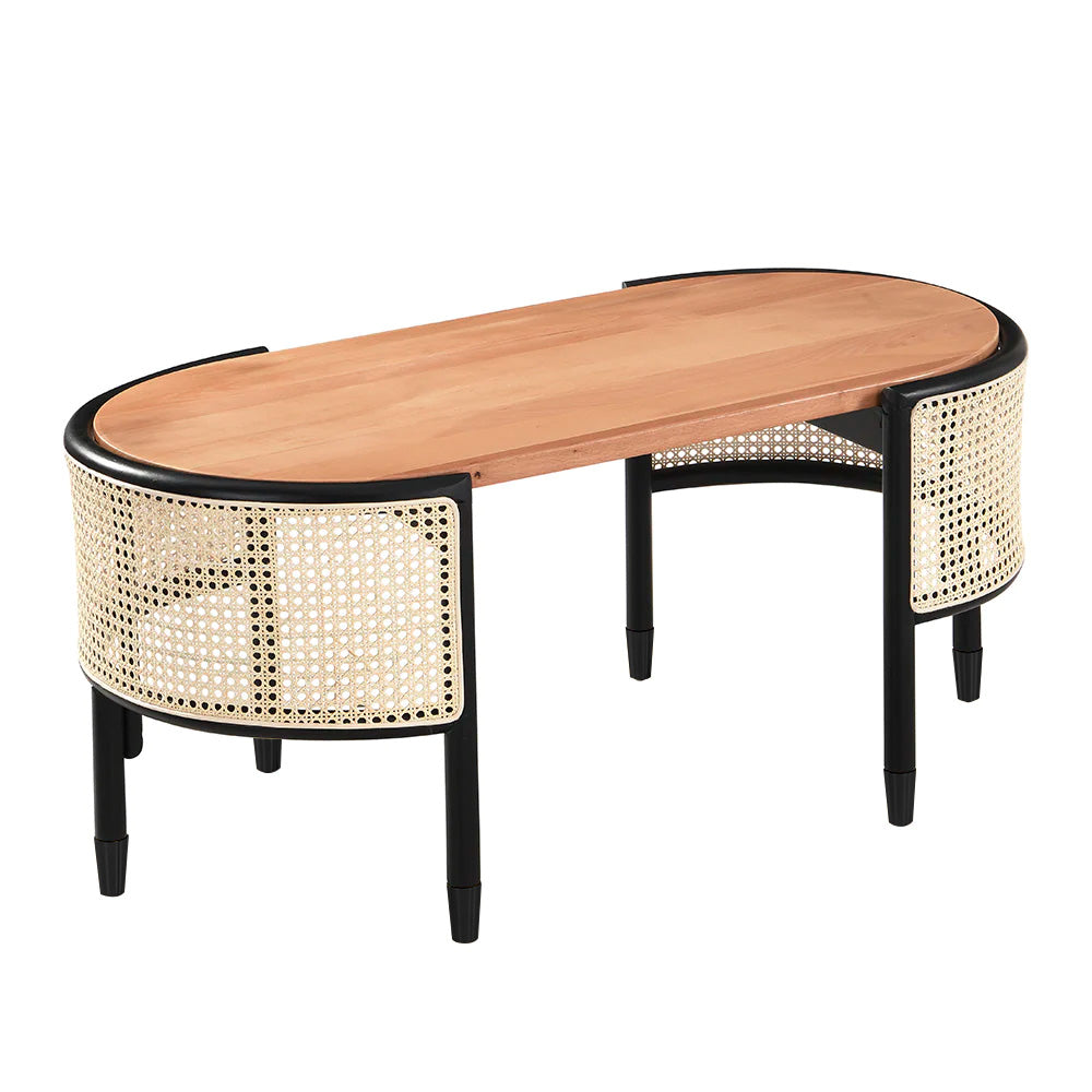 Jeanne Cane Rattan gỗ rắn Bàn cà phê hình bầu dục - Ảnh 3