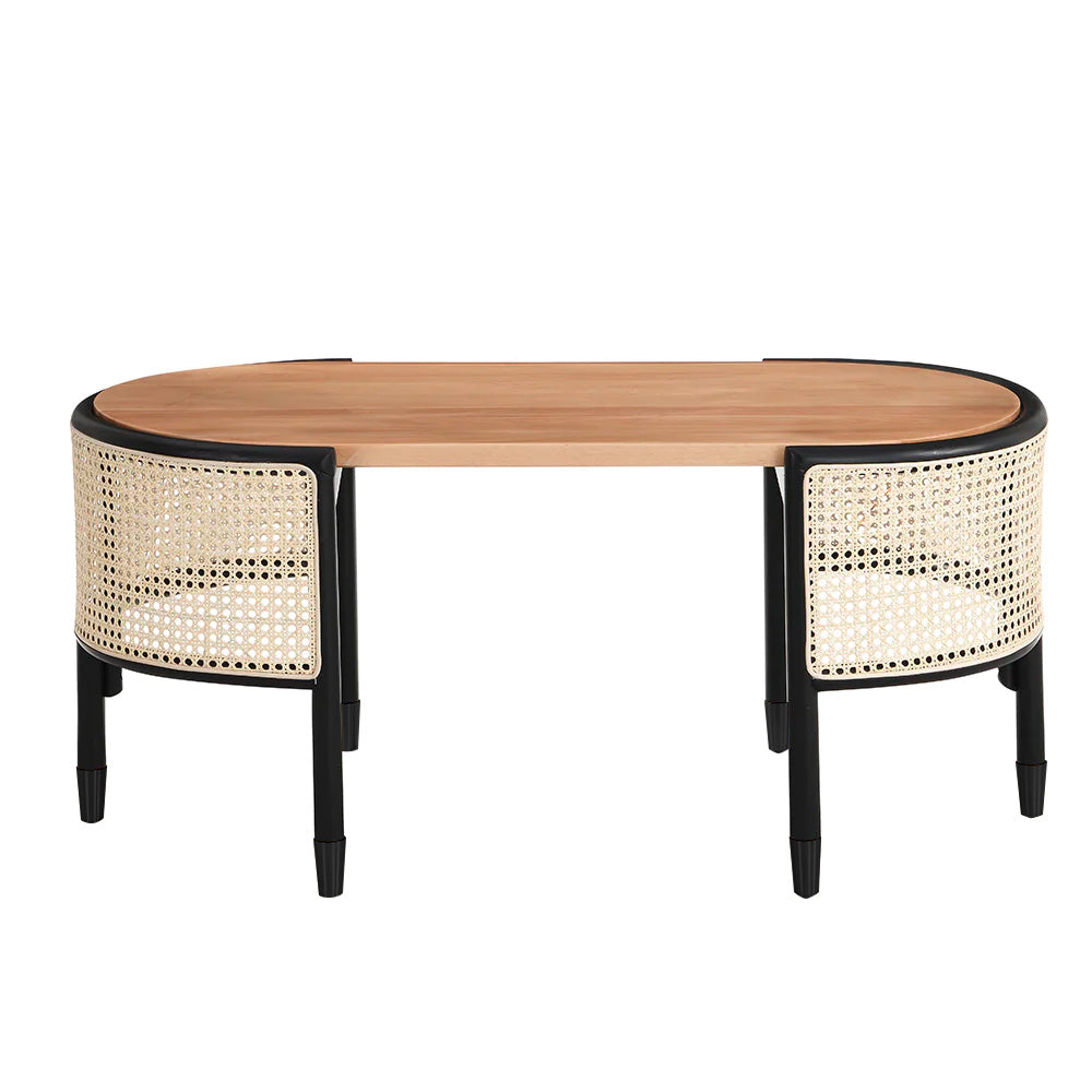 Jeanne Cane Rattan gỗ rắn Bàn cà phê hình bầu dục - Ảnh 4