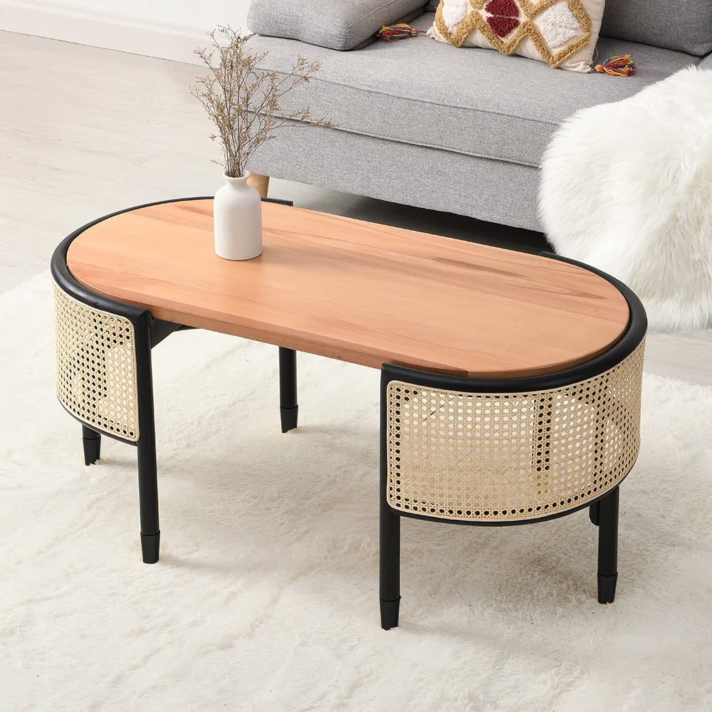Jeanne Cane Rattan gỗ rắn Bàn cà phê hình bầu dục - Ảnh 2